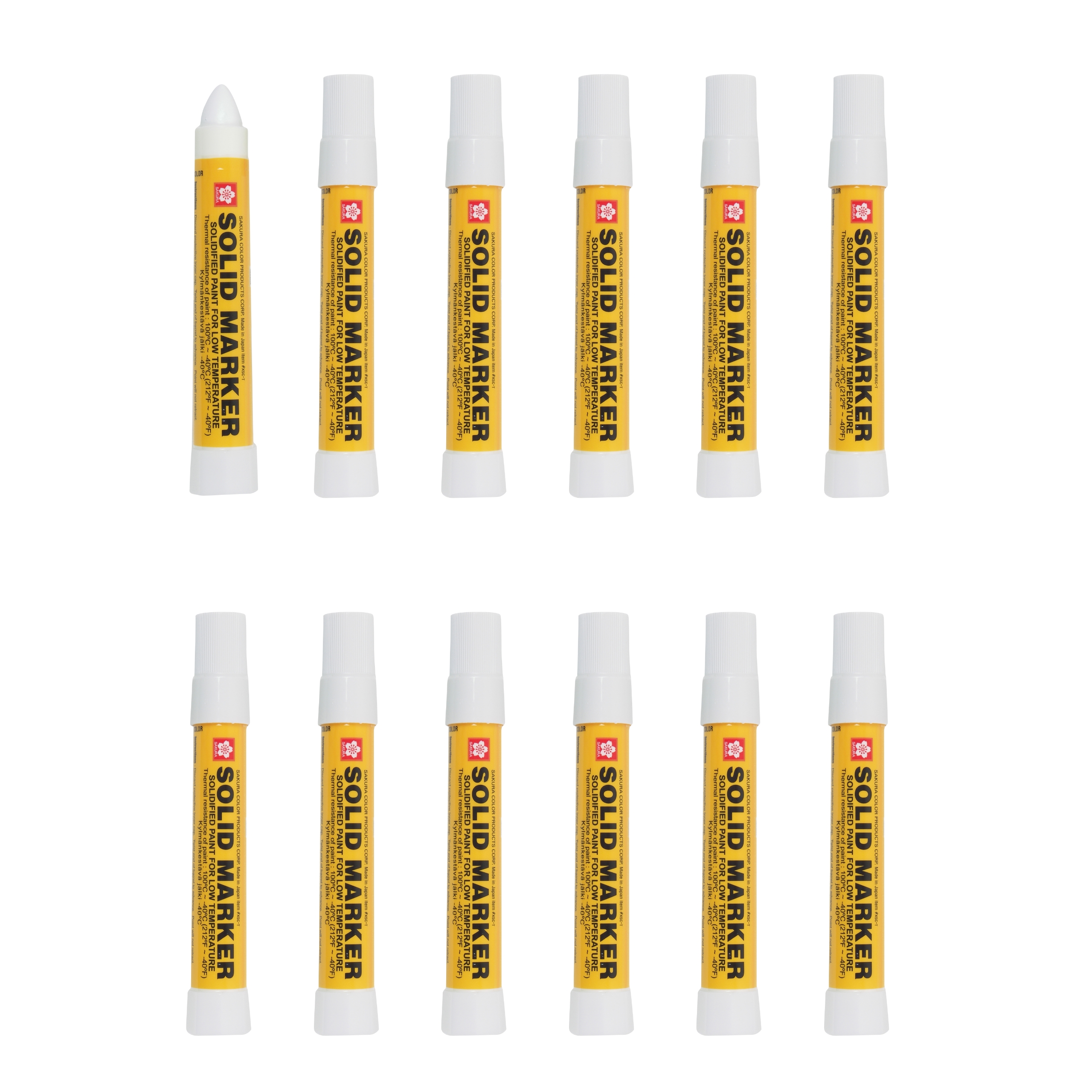 Sakura XSC-T-50 White Solidified Paint Low Temperature Solid Marker, -40 to 212 Degree F, 13 mm Twist-up Tip 12 pack