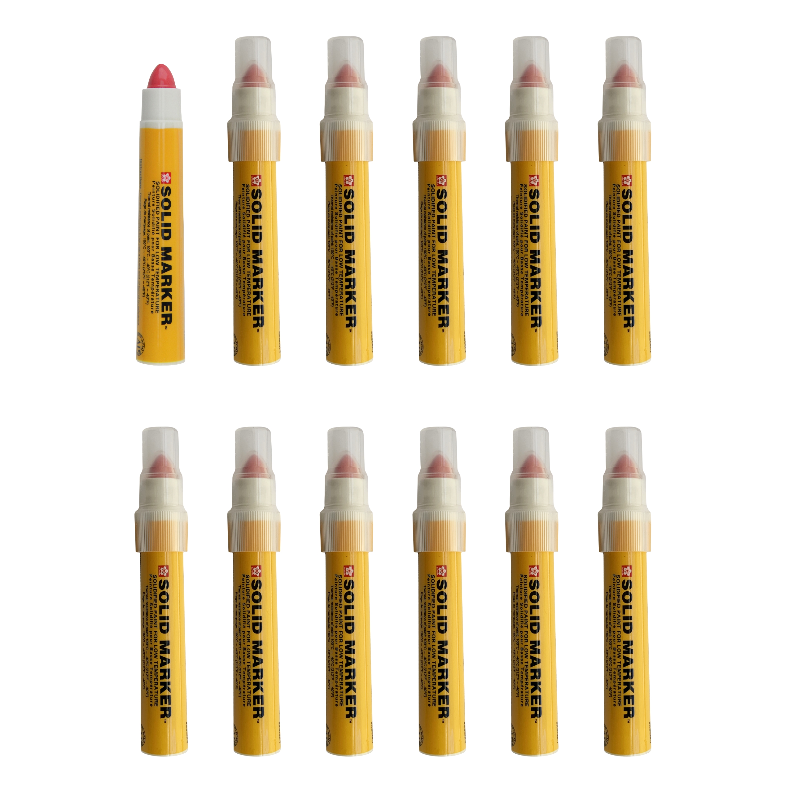 Sakura XSCM-T-19 Red Solidified Paint Low Temperature Slim Solid Marker, Mini-Barrel, -40 to 212 Degree F, 10 mm Push-Up Tip (Pack of 12)