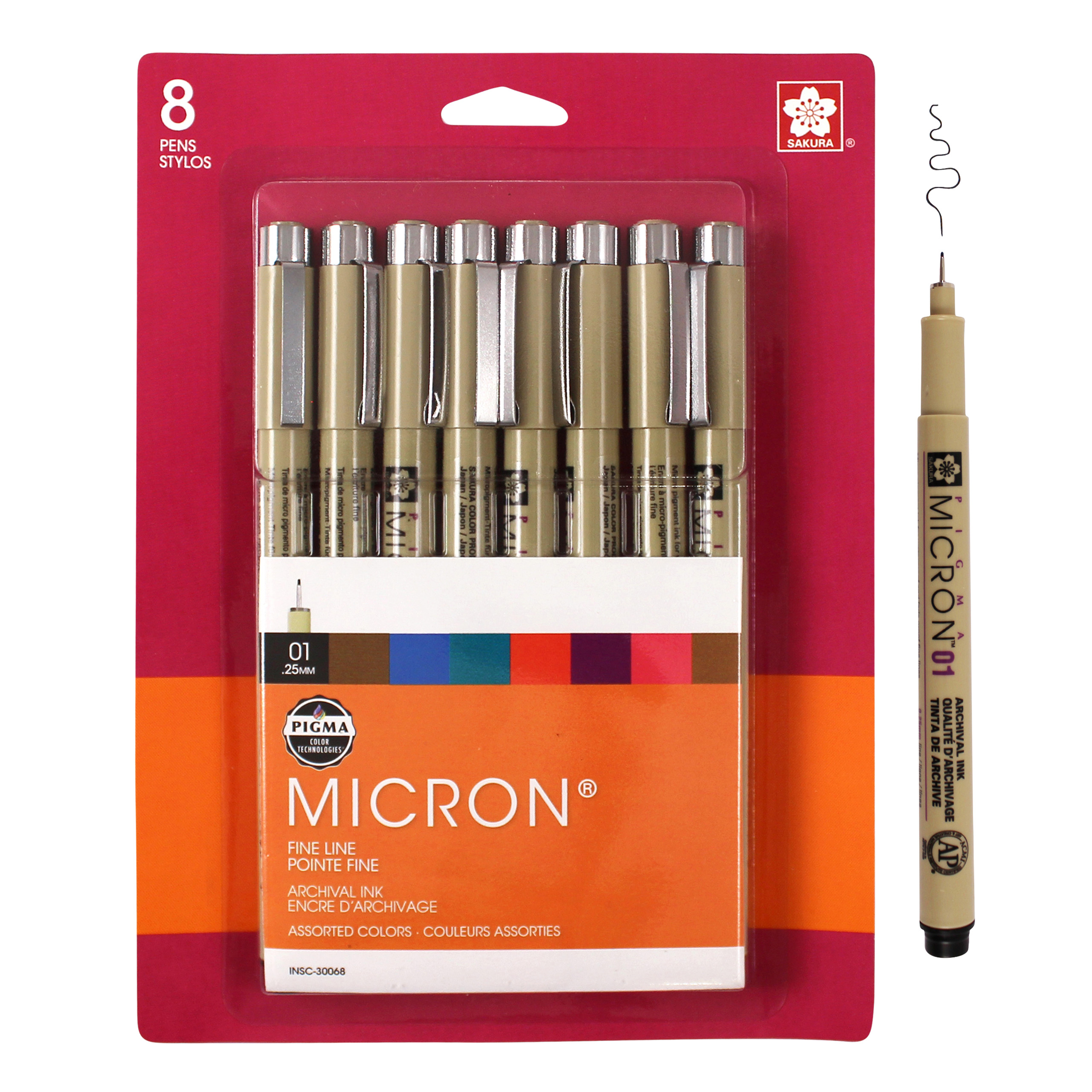 Sakura Pigma 30068 Micron Blister Card Ink Pen Set, Ass't Colors, 01 8CT Set