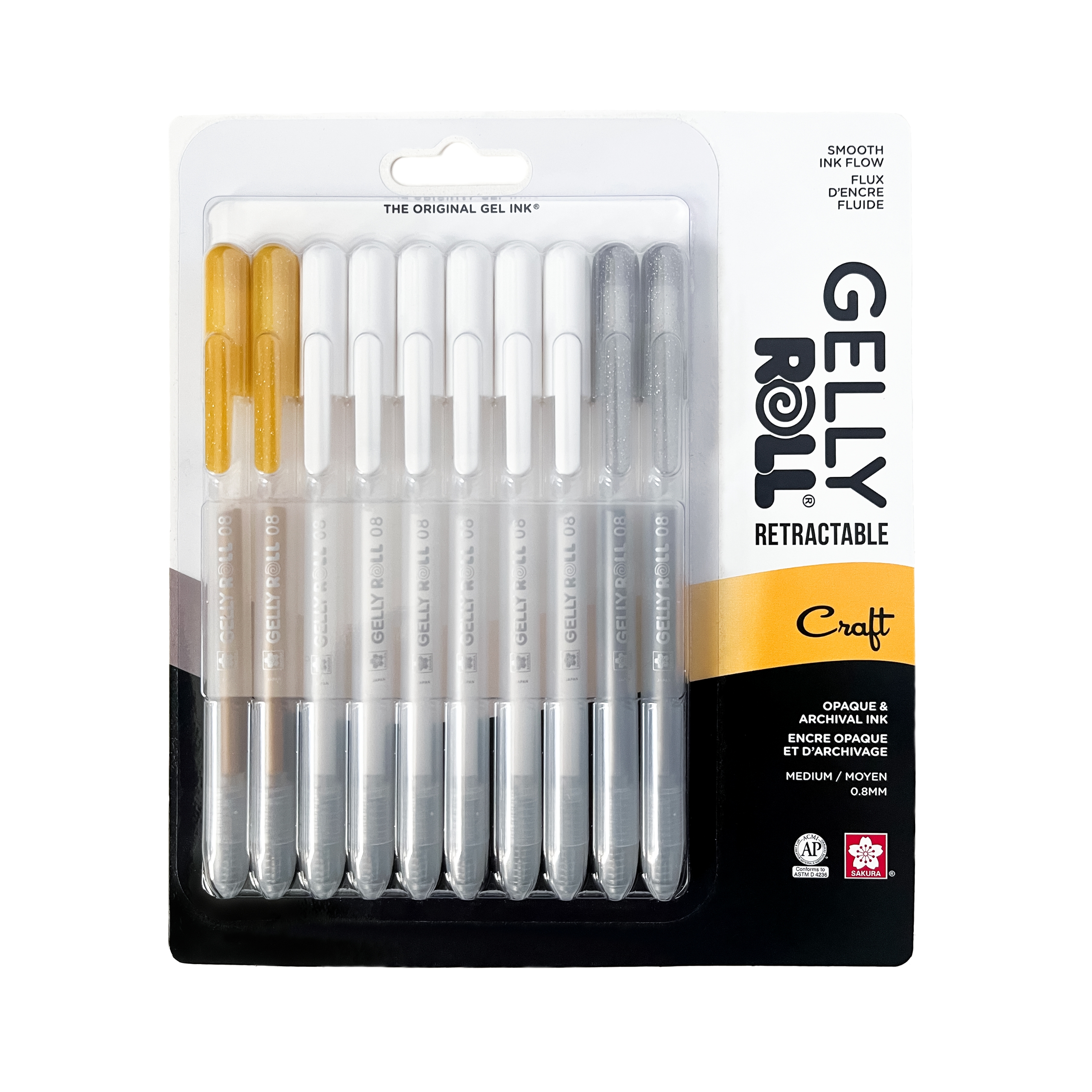 SAKURA Gelly Roll Retractable Opaque Color Set: 6 White, 2 Gold, 2 Silver