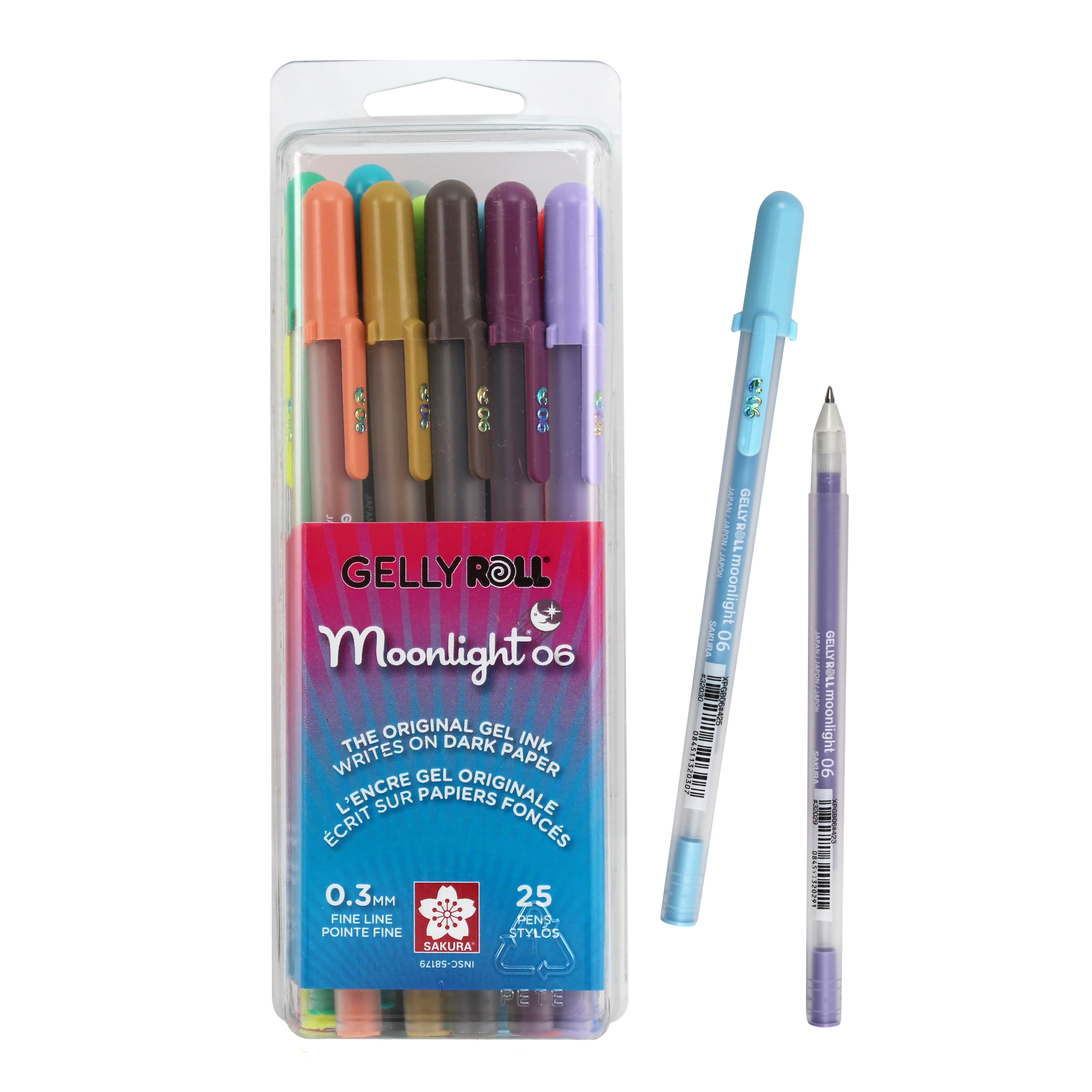 Sakura Gelly Roll Moonlight 25 Pack, 06 Fine point, Bright Opaque Ink Gel Pens, Creamy Smooth Ink, Writes on Dark Paper