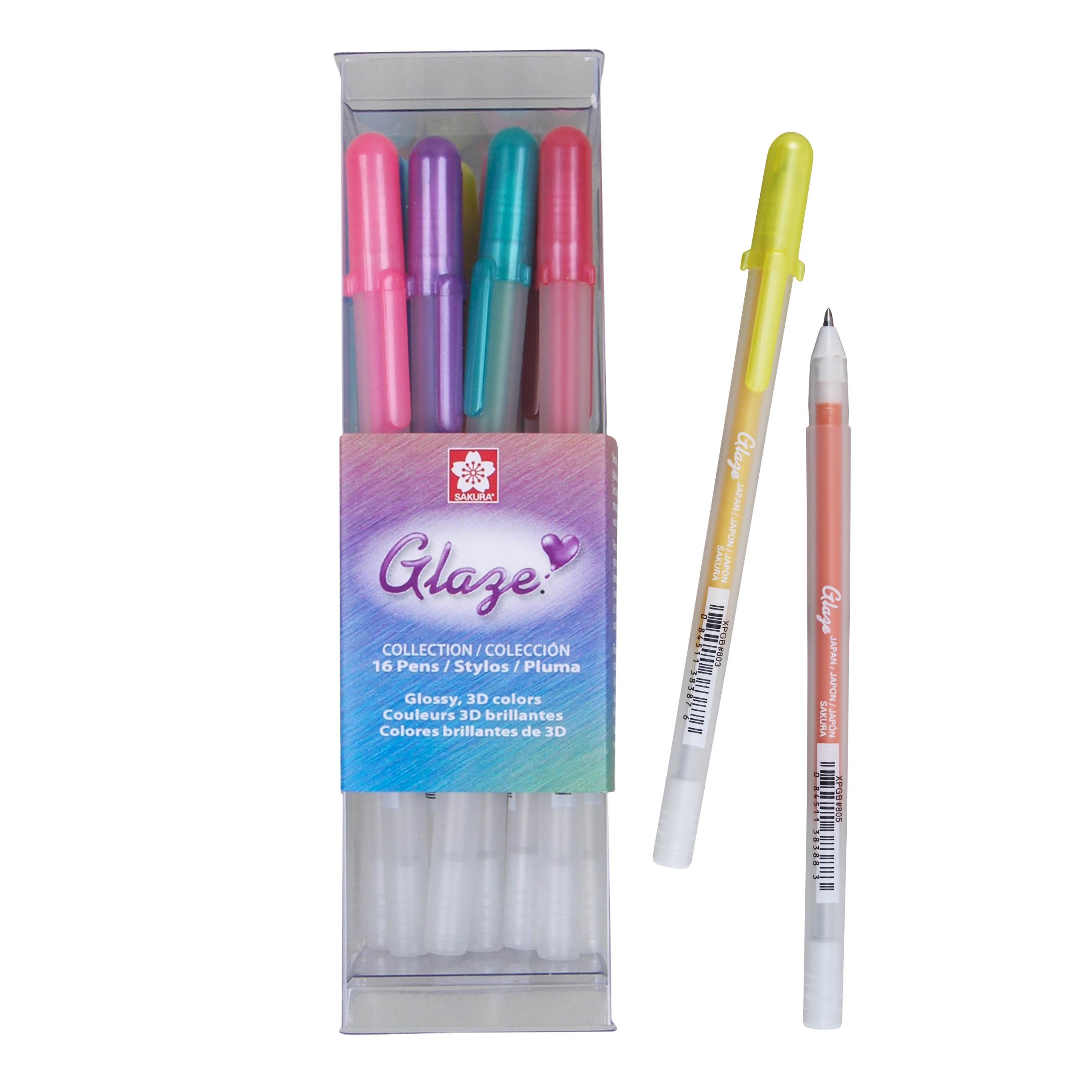 Sakura 58377 16-Piece Glaze Assorted Colors Cube Collection 3-D Glossy Ink Pen Set