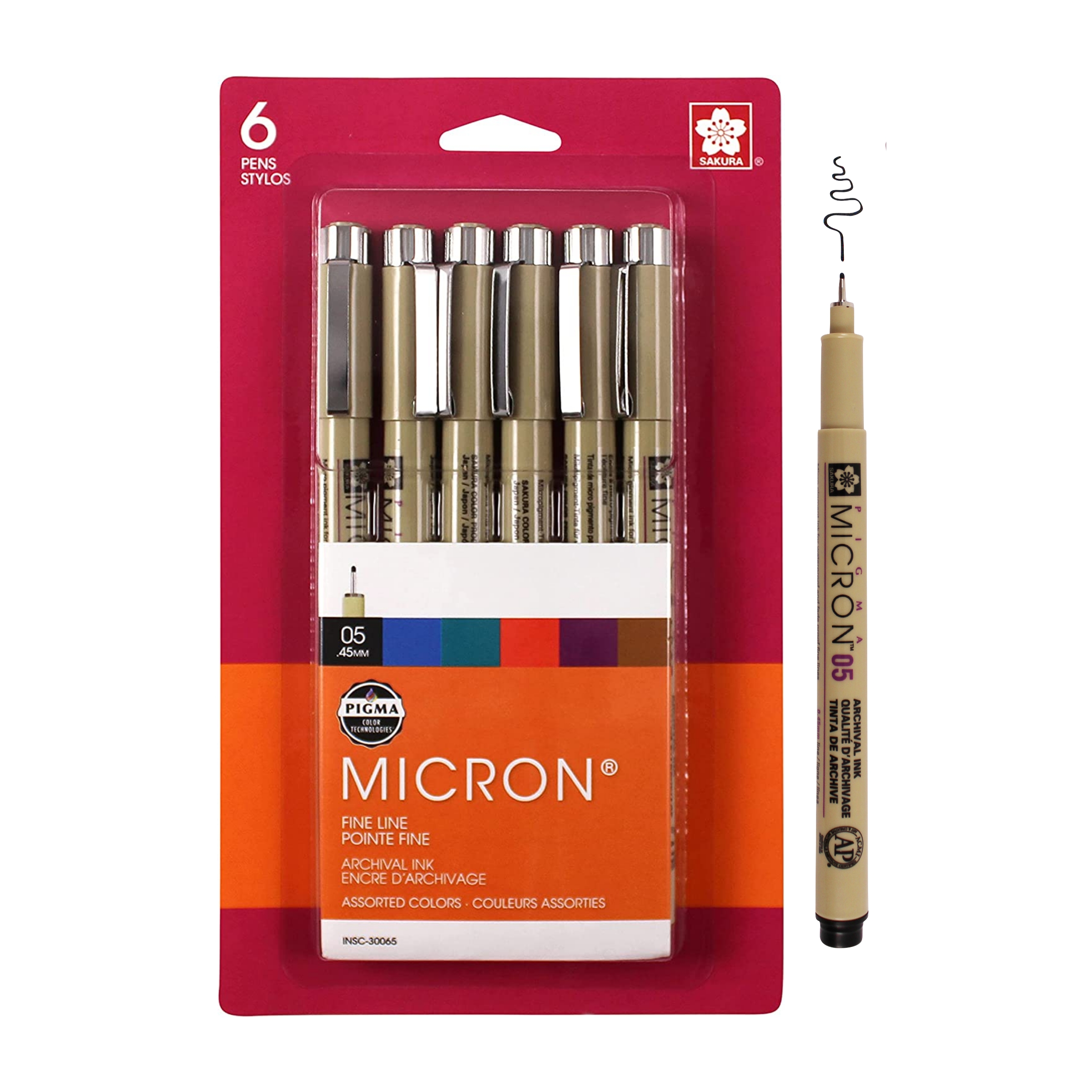 Sakura Pigma 30065 Micron Blister Card Ink Pen Set, Ass't Colors, 05 6CT 