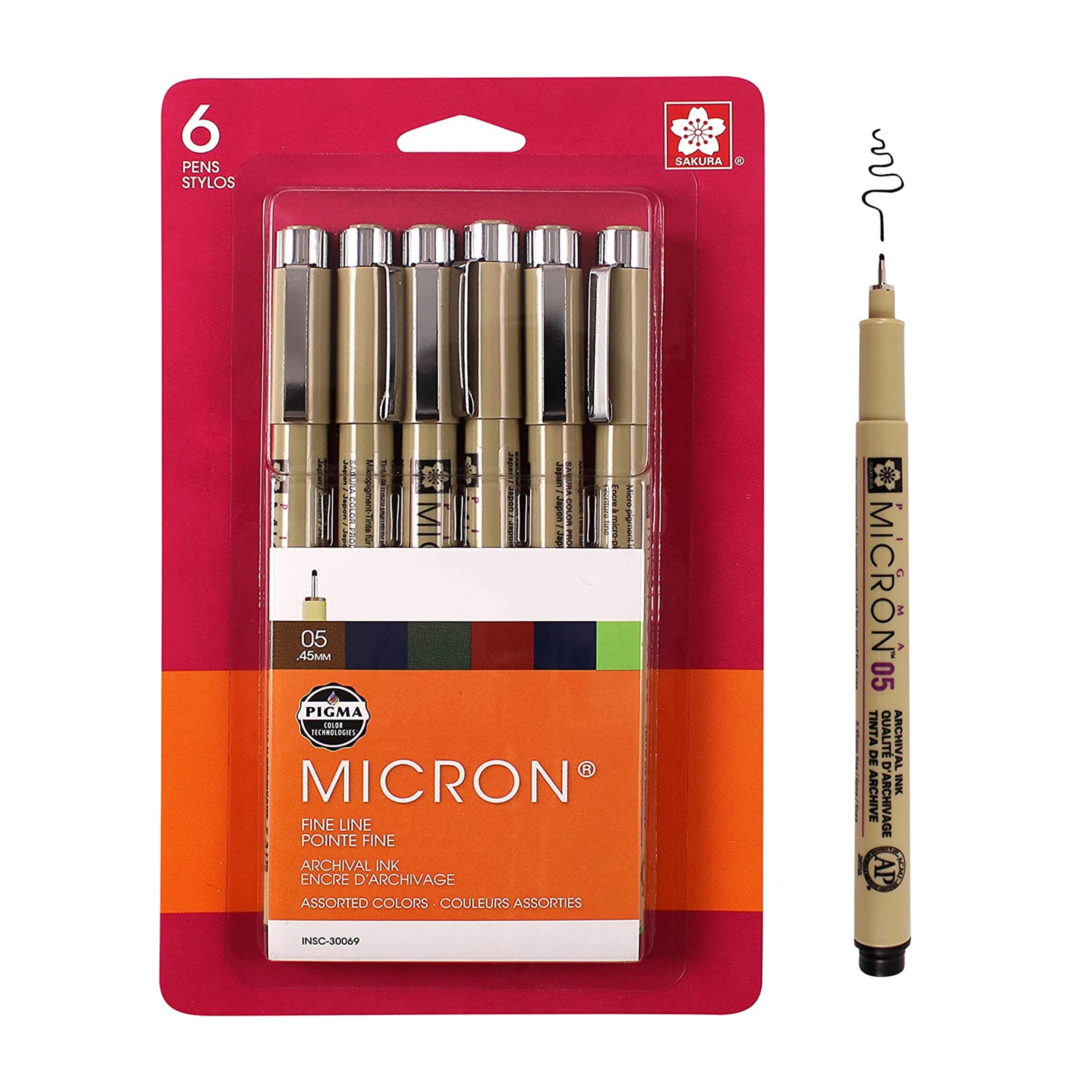 Sakura Pigma 30069 Micron Blister Card Ink Pen Set, Ass't Colors, 0.45-mm