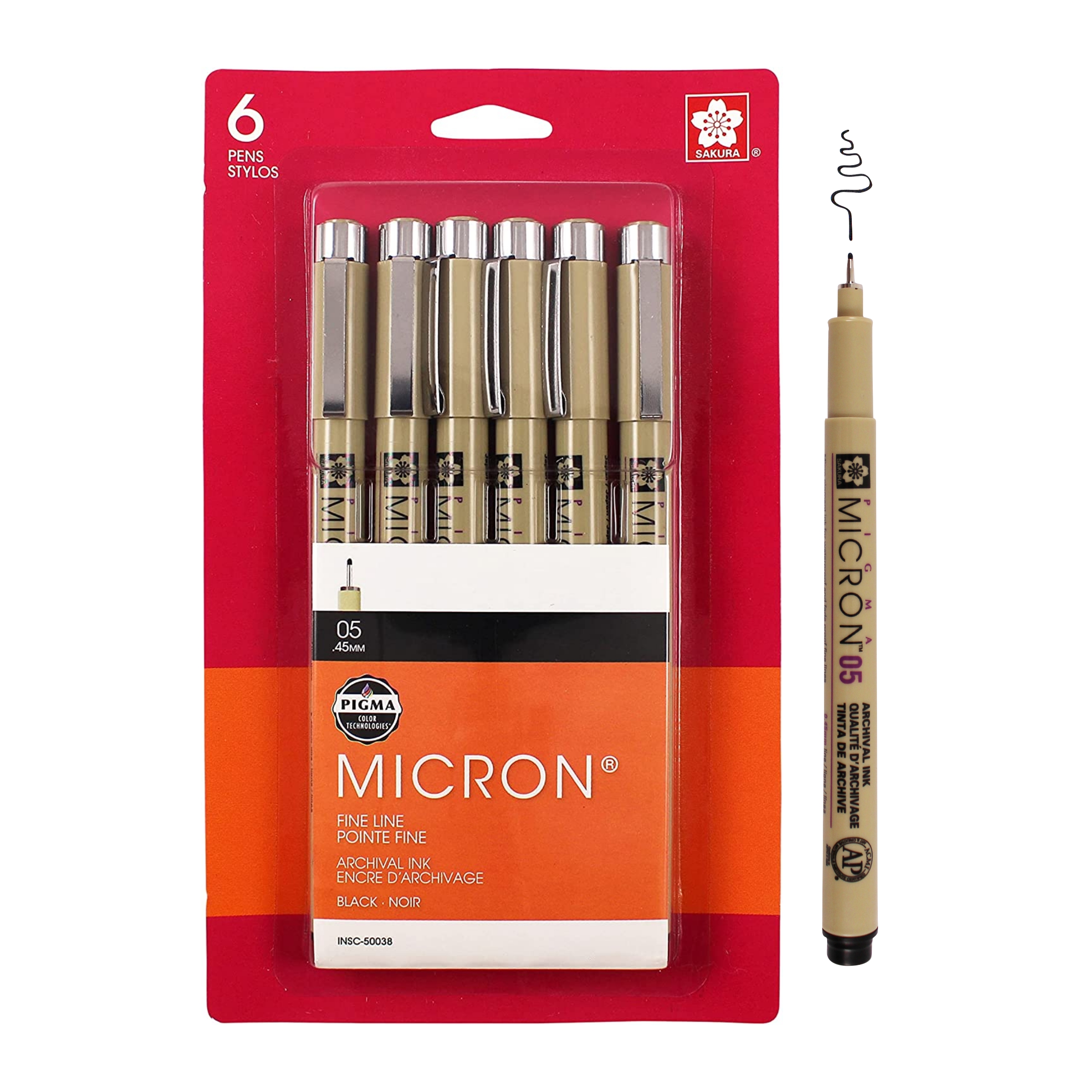 Sakura Pigma 50038 Micron Blister Card Ink Pen Set, Black, 05 6CT