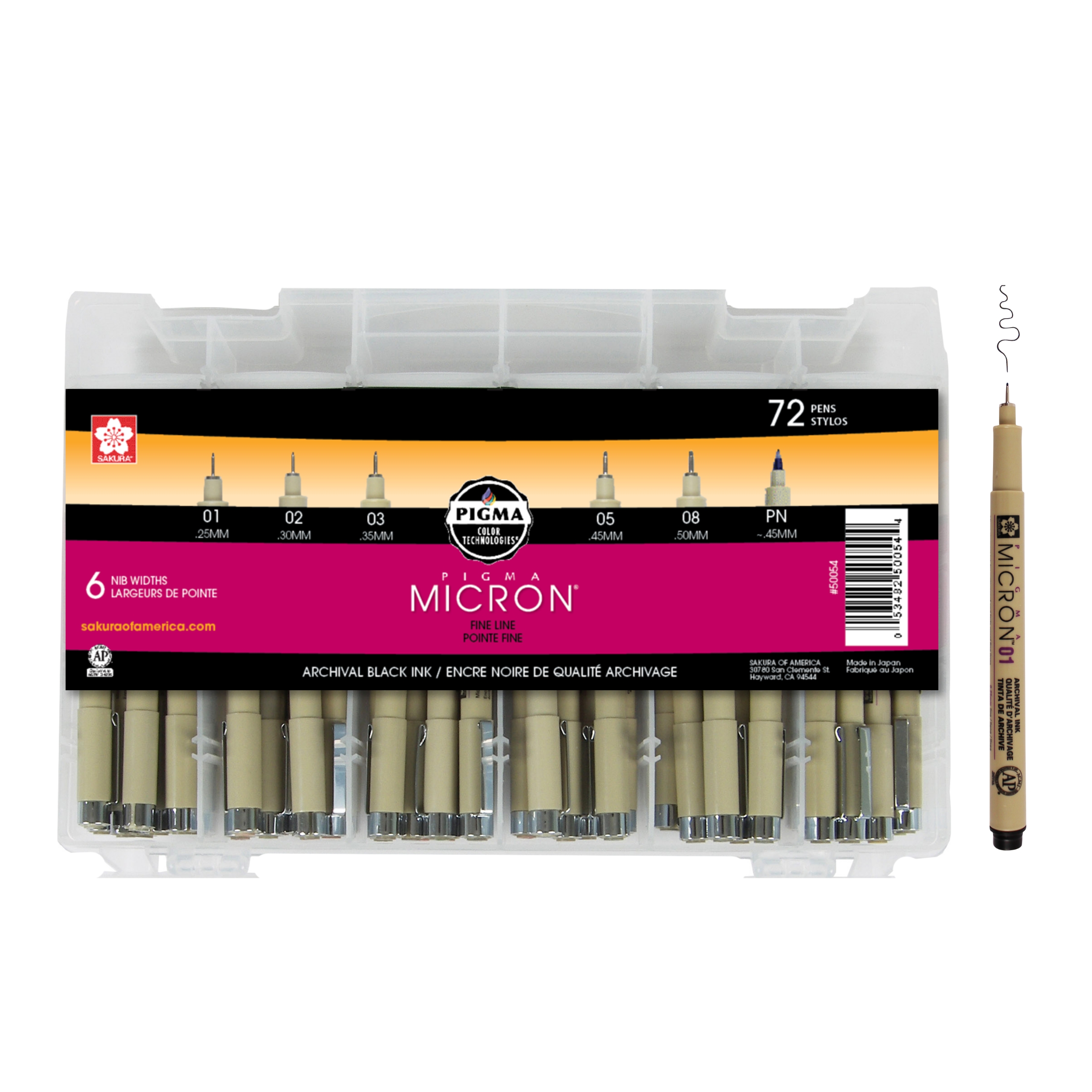 SAKURA Pigma Micron Black Ink Multi-tip Set, 72 Pen Count
