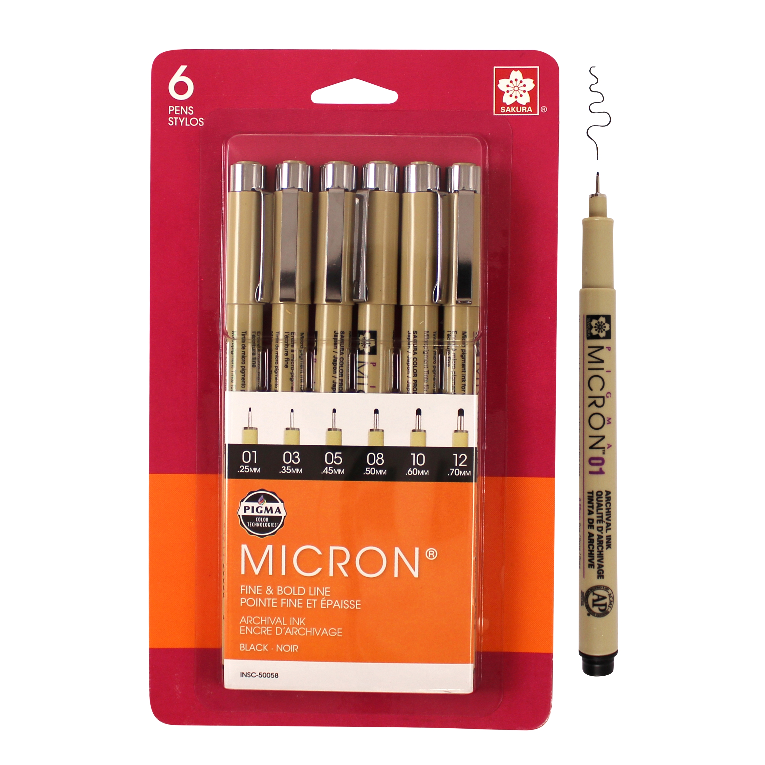 SAKURA Pigma Micron Black Ink Multi-tip Set, 6 Pack