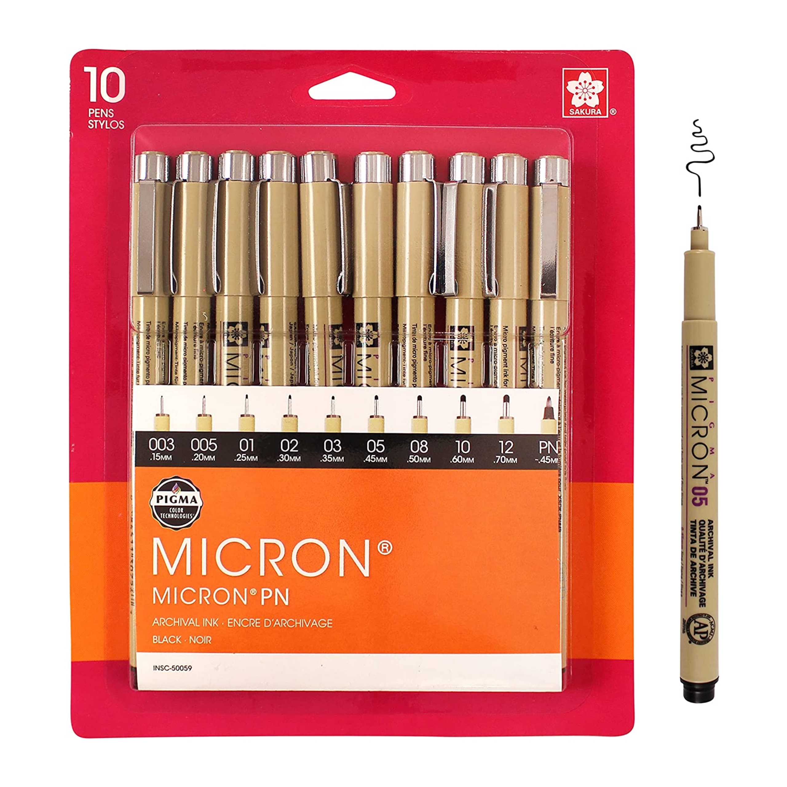 SAKURA Pigma Micron Black Ink Multi-tip Set, 10 Pack