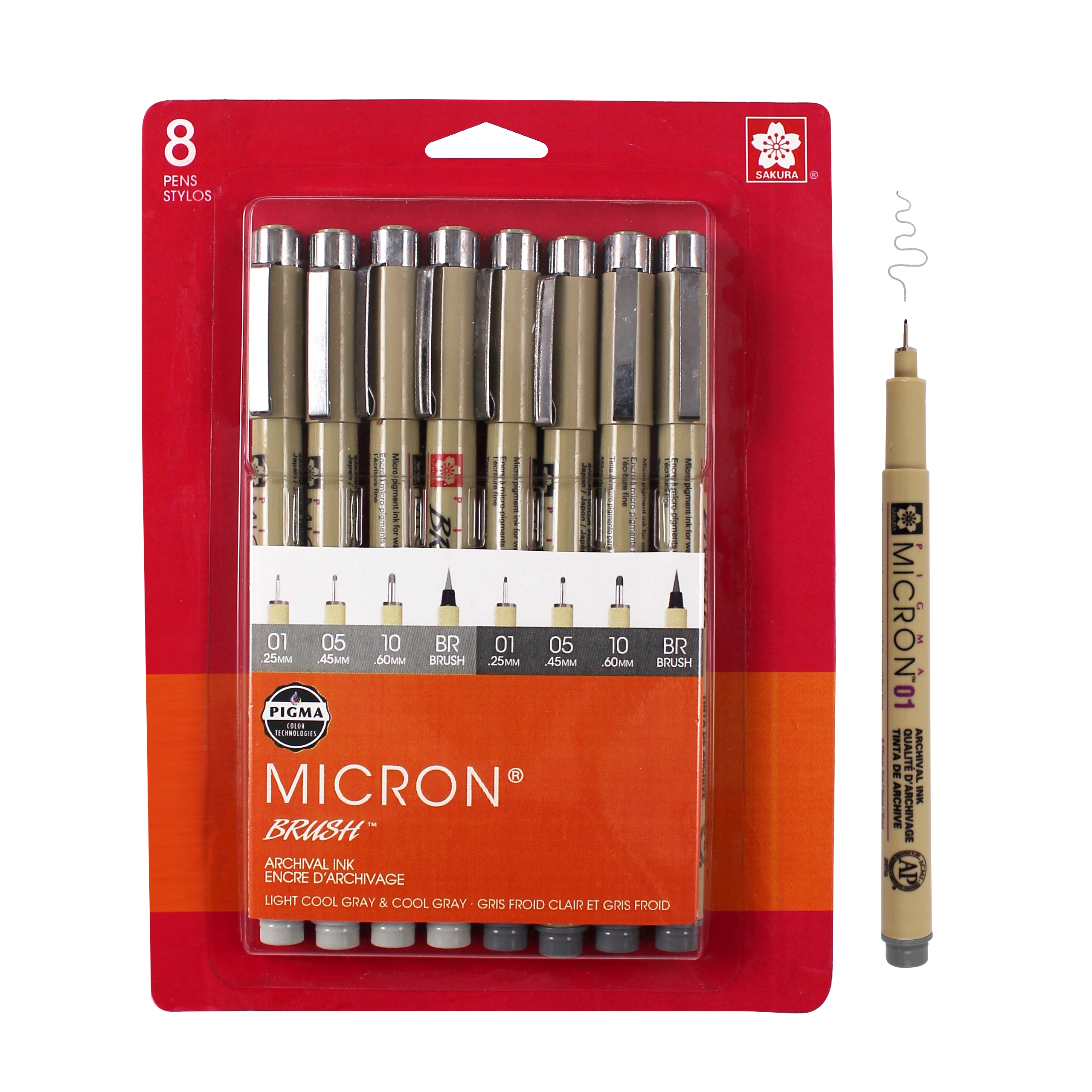 Sakura Gray PIGMA Micron Set 10, 8 Pens