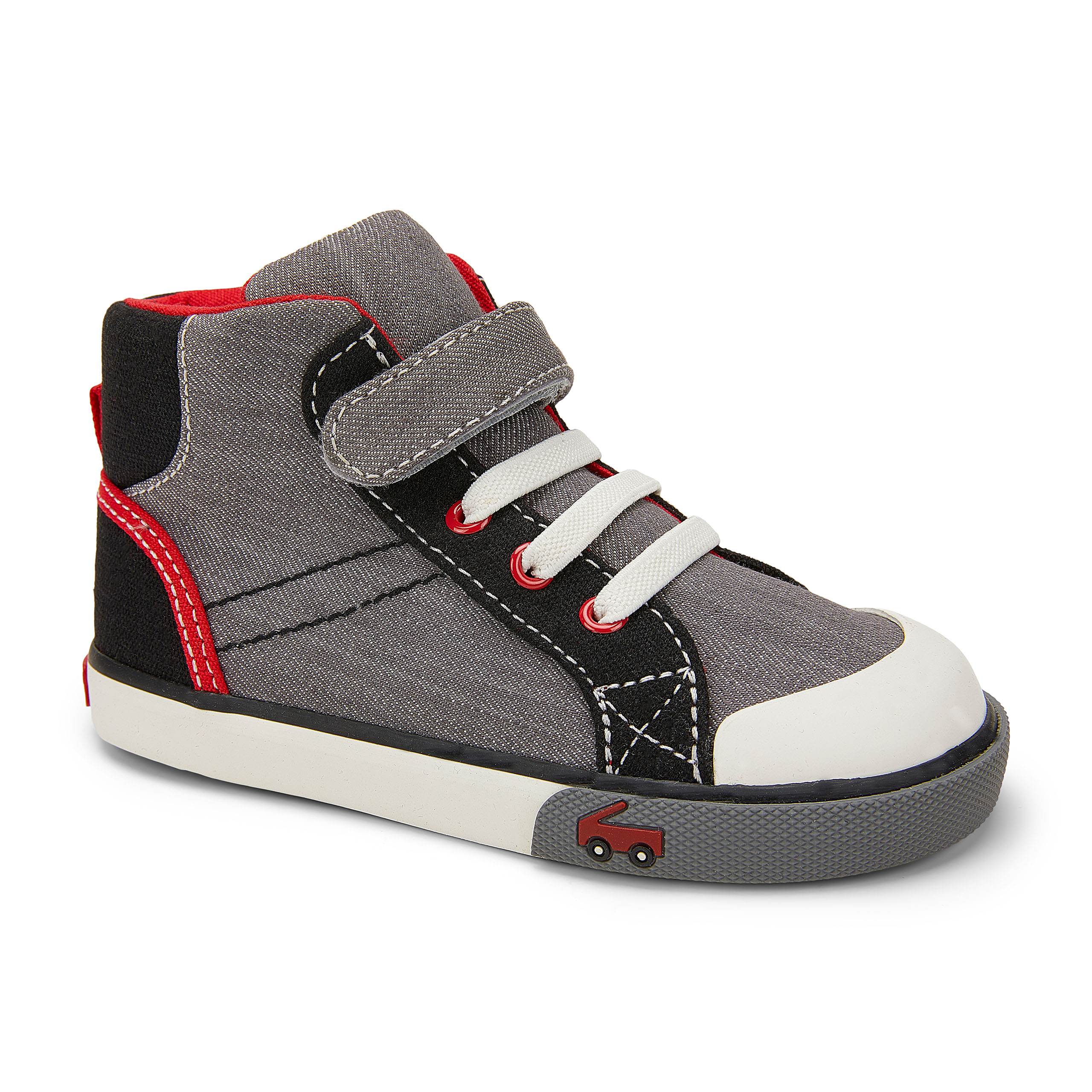 See Kai Run, Dane High Top Sneakers for Kids, Gray Denim/Black, 4