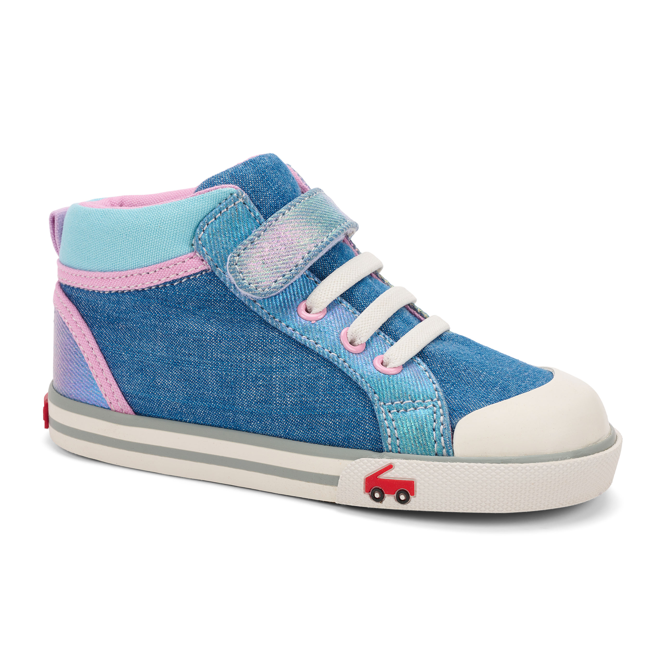 See Kai Run - Peyton High-Top Sneaker for Little Kids, Chambray/Shimmer, 12