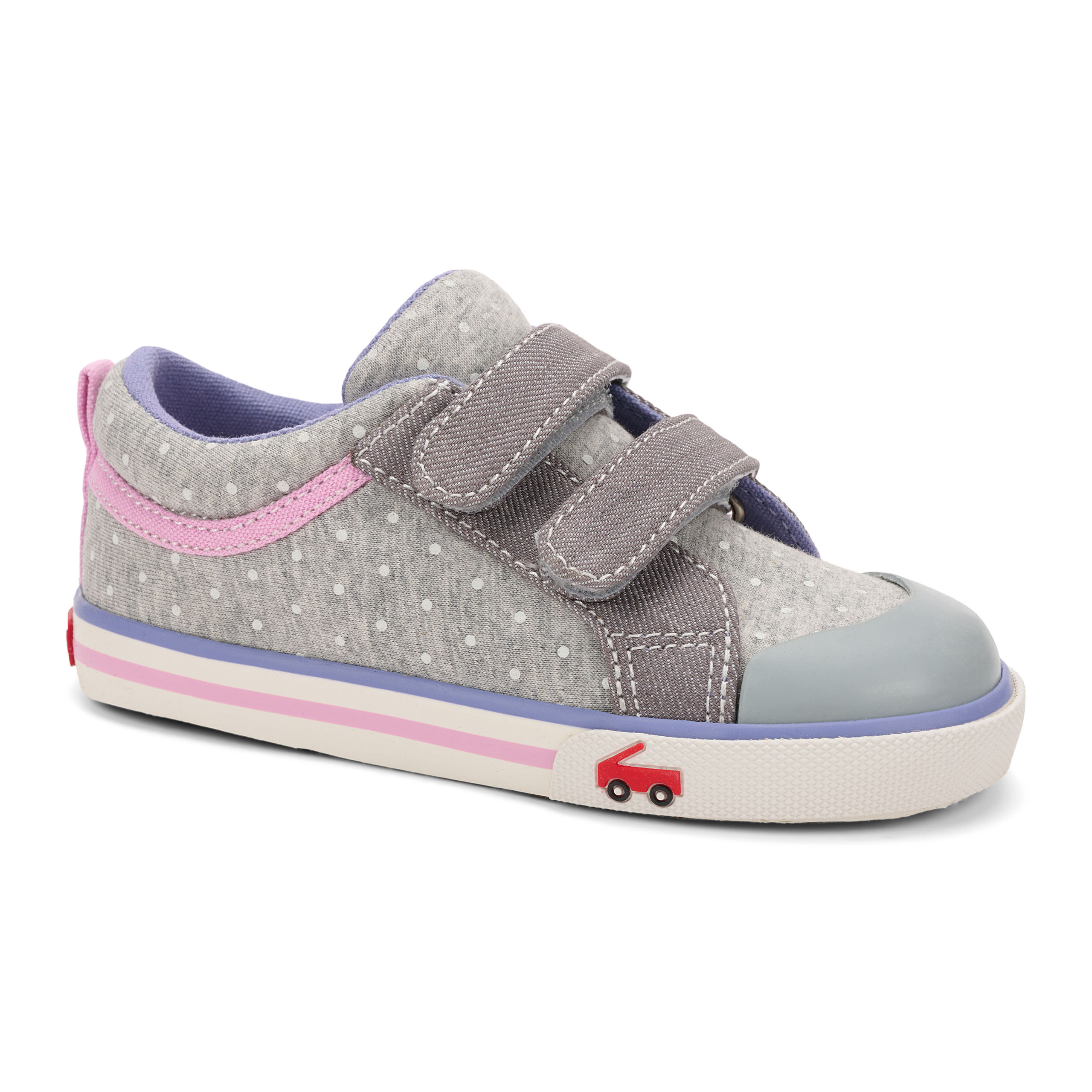 See Kai Run - Robyne Sneaker for Little Kids, Gray Jersey/Dots, 12.5