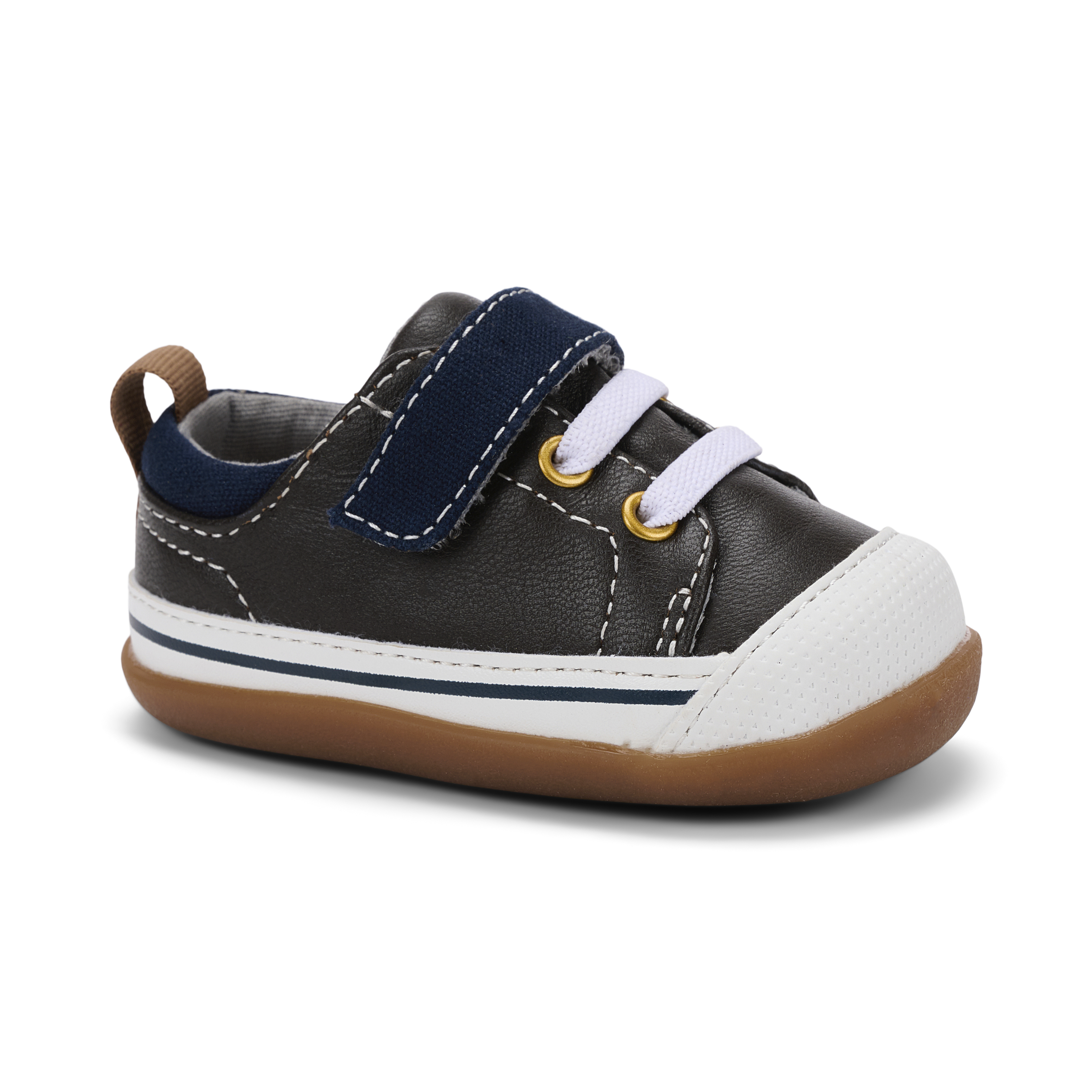 See Kai Run - Stevie II Sneaker for Little Kids, Brown Leather/Blue, Infant 3