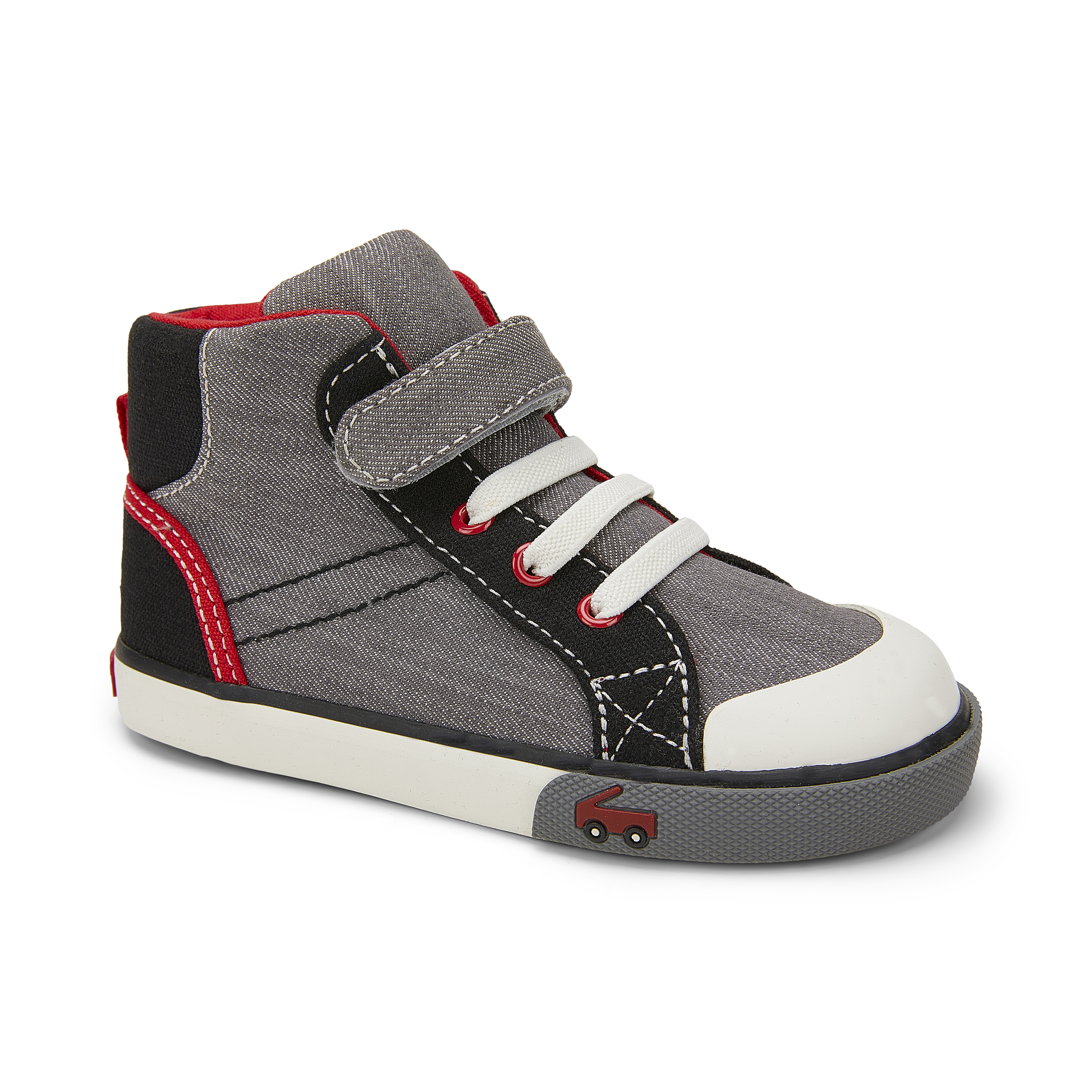 See Kai Run, Dane High Top Sneakers for Kids, Gray Denim/Black, 5