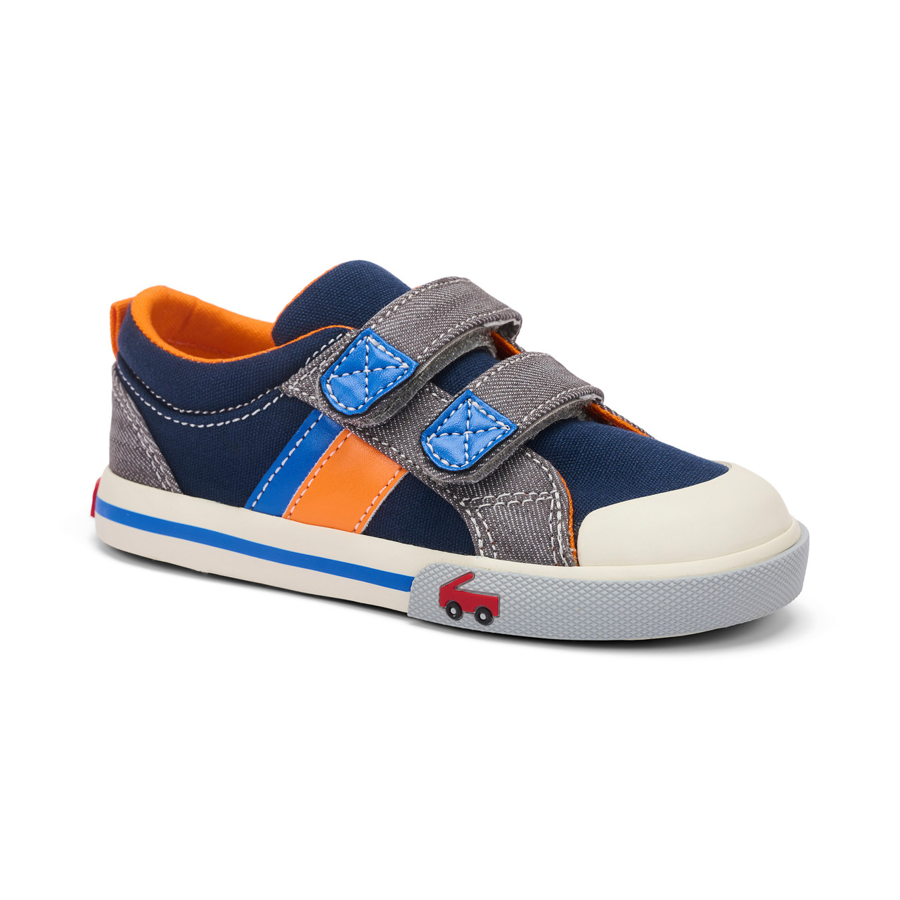 See Kai Run - Russell Sneaker for Toddlers, Navy/Gray Denim, 4