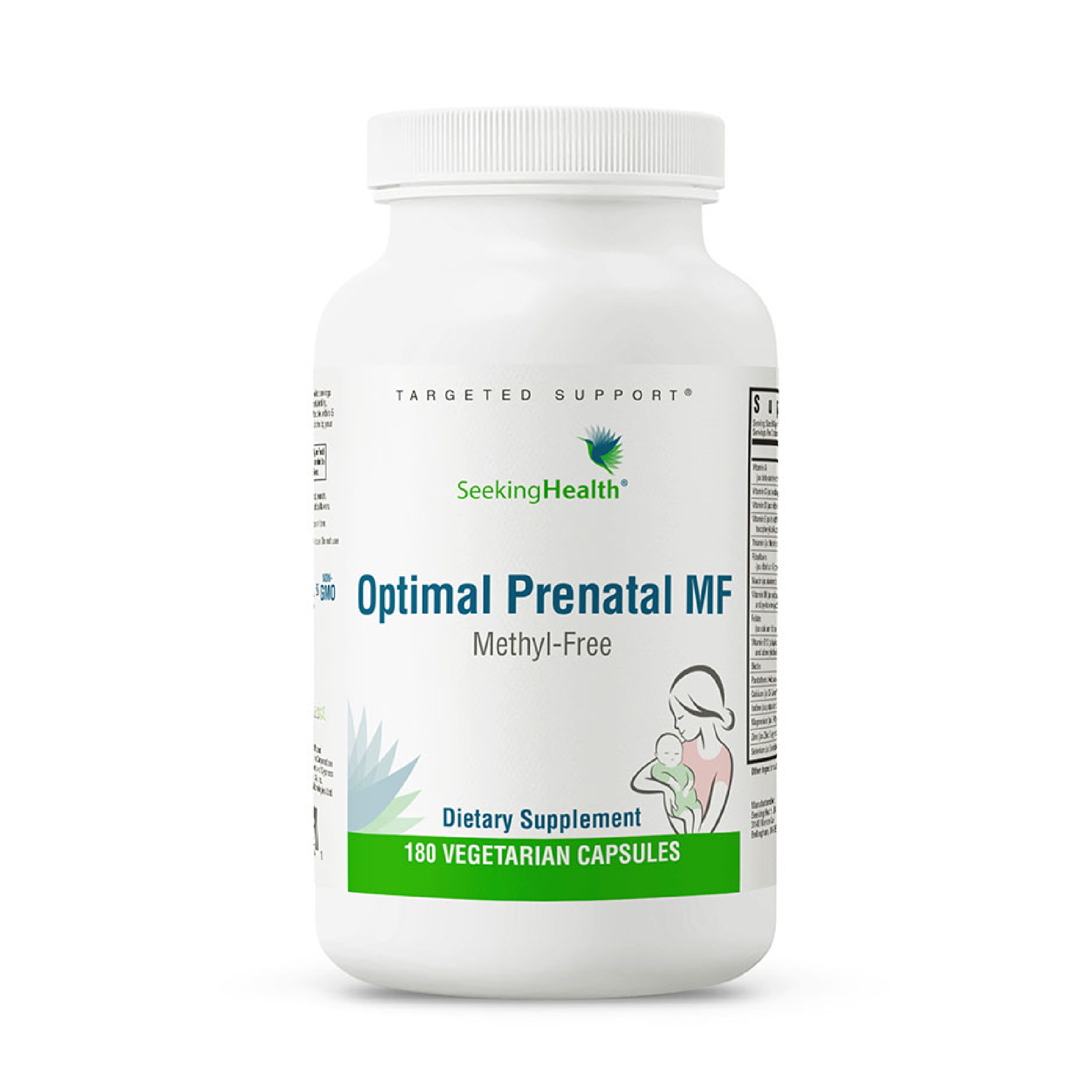 Seeking Health Optimal Prenatal Methyl-Free, Non-Methylated Folate and B12, Pregnancy Support, B6 and Ginger for Digestive Comfort, Supports Healthy Fetal Development, Vegetarian (180 Capsules)