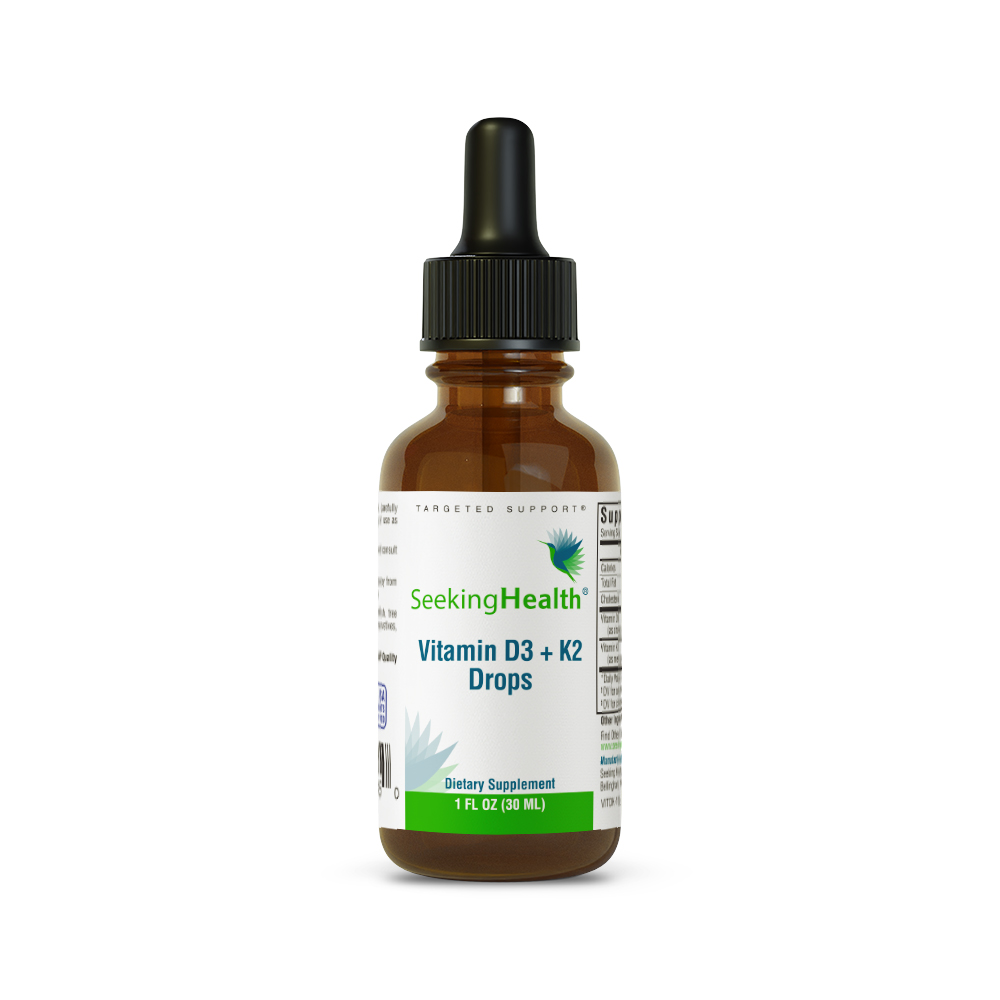 Seeking Health Vitamin D3 + K2 Drops, 12.5 mcg D3 and 50 mcg K2, for Calcium Absorption, Suitable for Kids and Toddlers 4+, Easy to Swallow Vegetarian Drops (1 fl Ounce)