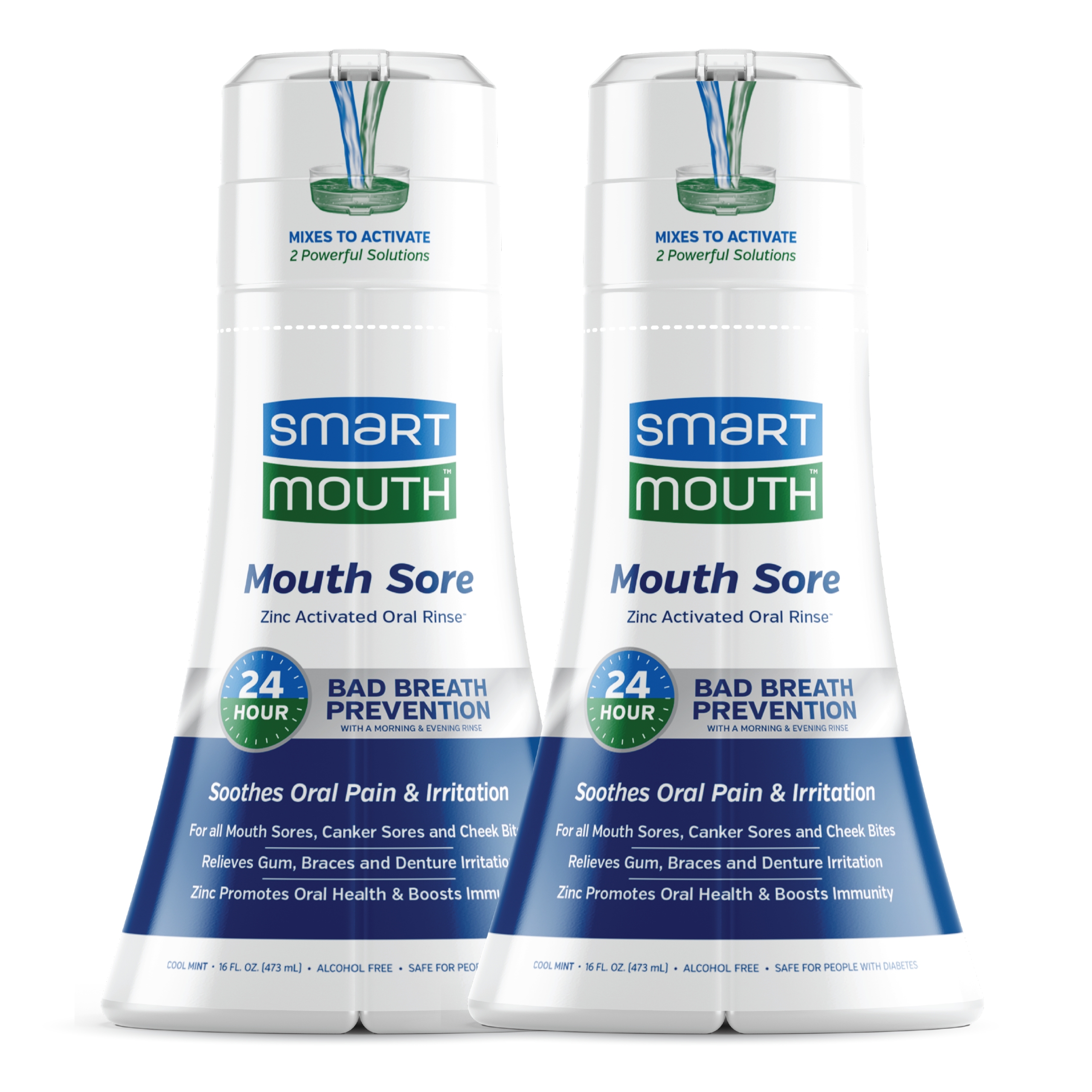 SmartMouth Mouth Sore Activated Mouthwash, Bad Breath and Bleeding Gums Support, 16 fl oz, 2 Pack
