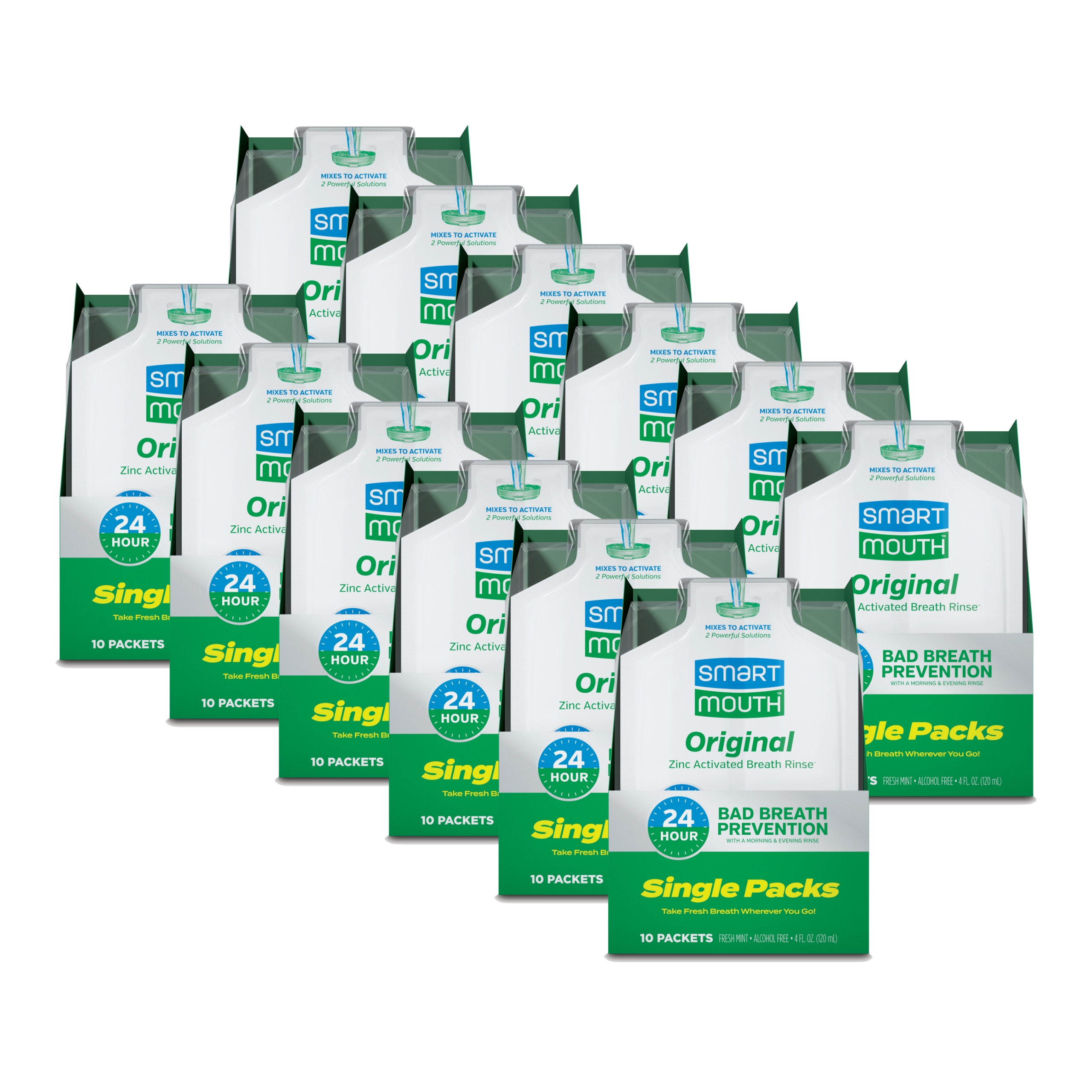 SmartMouth Original Activated Mouthwash Single Packs, Travel Mouthwash, Fresh Mint, 120 Pack