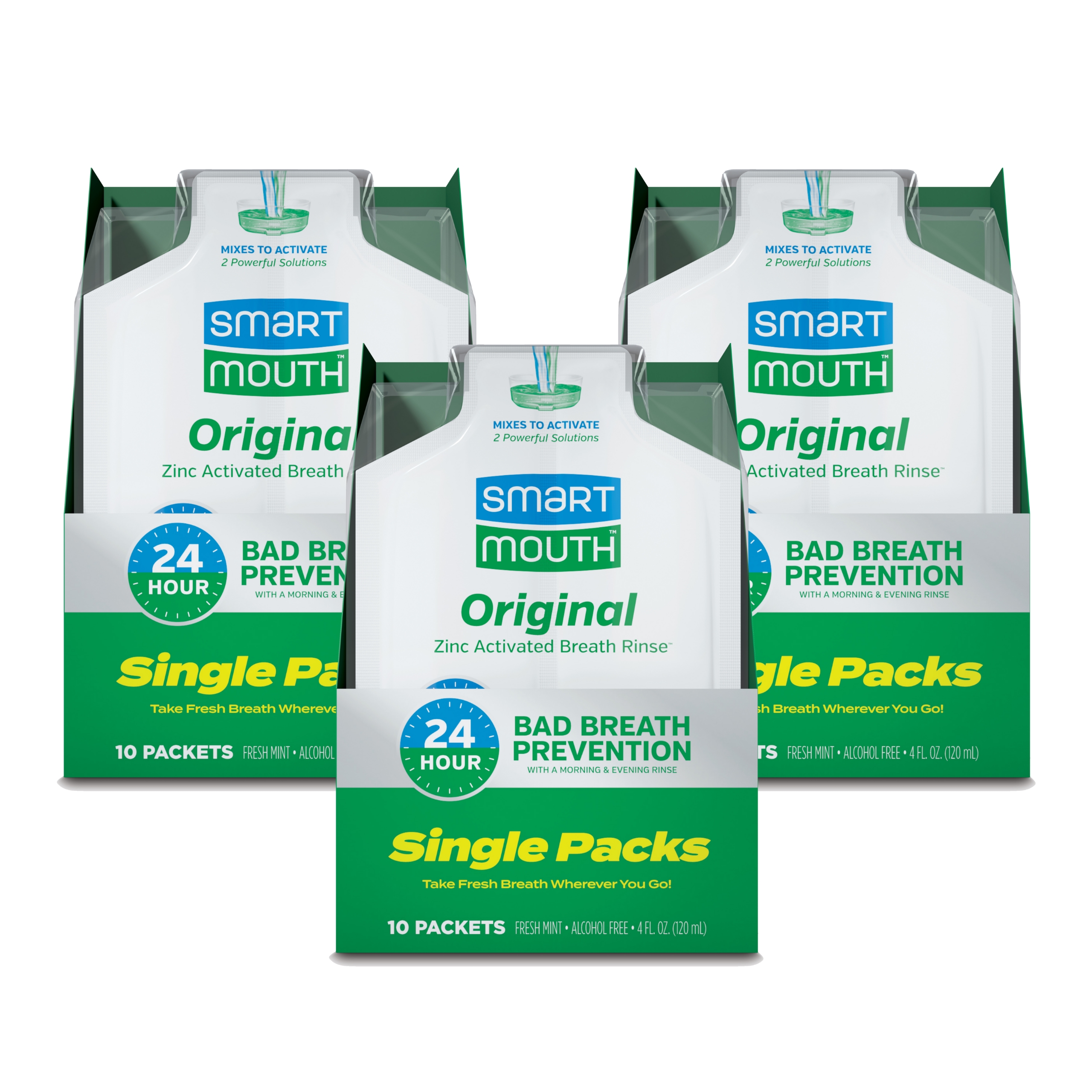 SmartMouth Original Activated Mouthwash Single Packs, Travel Mouthwash, Fresh Mint, 30 Pack