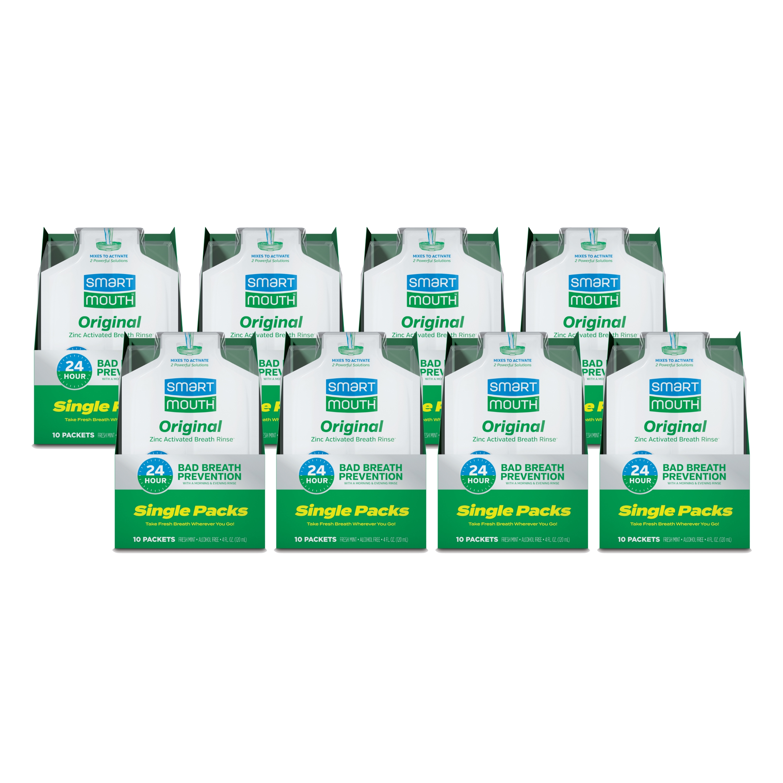 SmartMouth Original Activated Mouthwash Single Packs, Travel Mouthwash, Fresh Mint, 80 Pack
