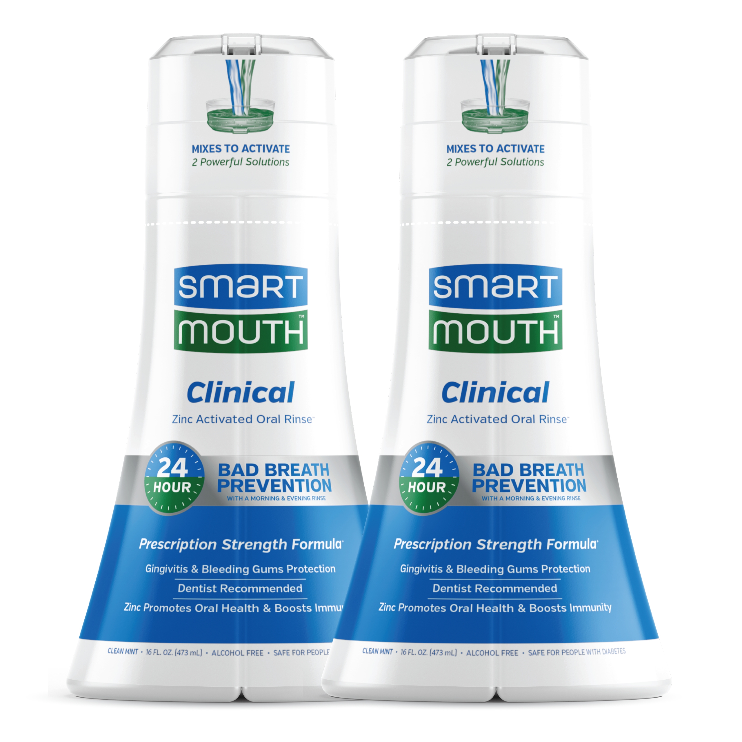 SmartMouth Clinical DDS Activated Mouthwash, Bad Breath and Bleeding Gums Support, 16 fl oz, 2 Pack