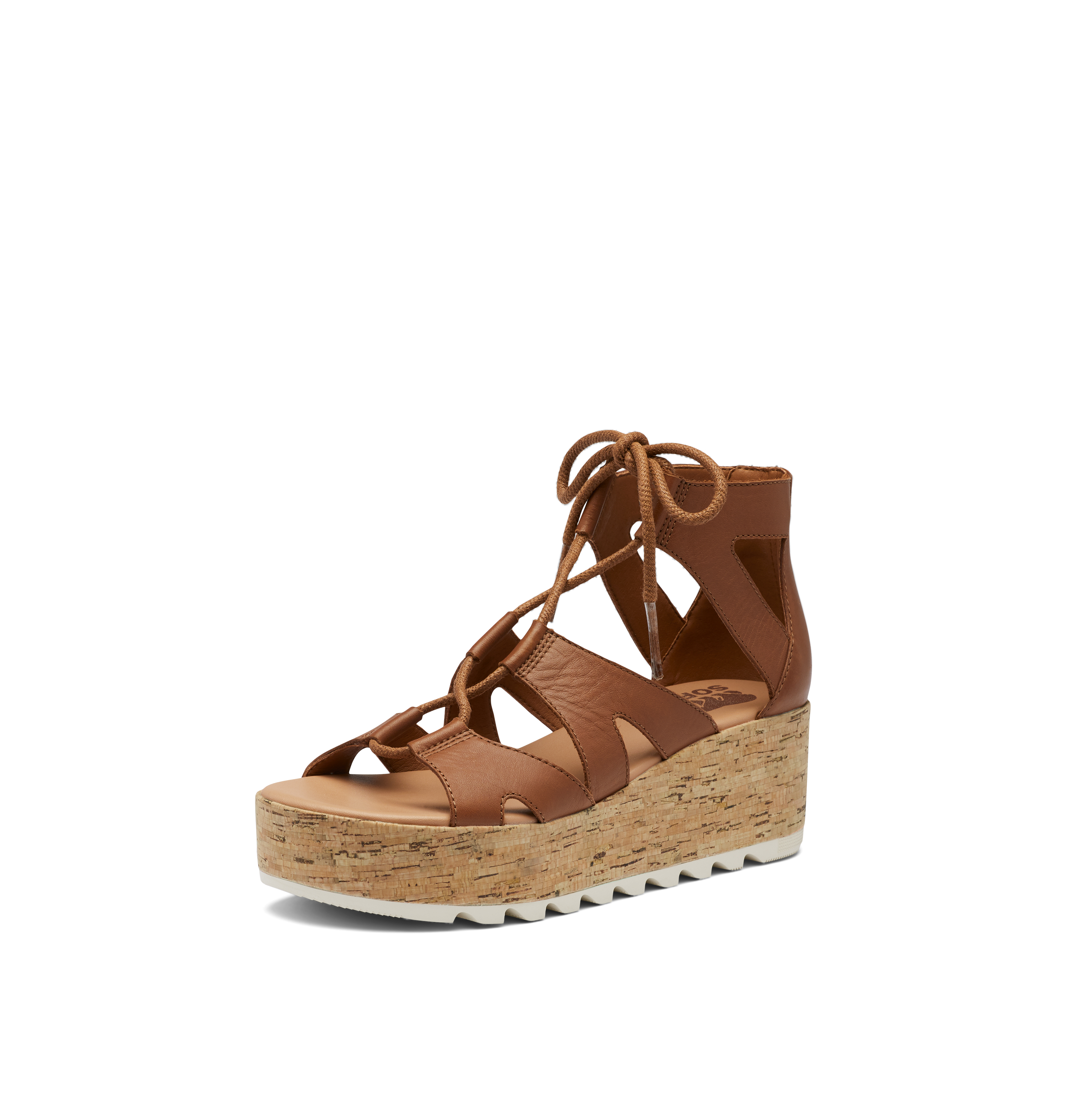 SOREL Women's Cameron Flatform Lace Sandals - Velvet Tan, Chalk - Size 5.5