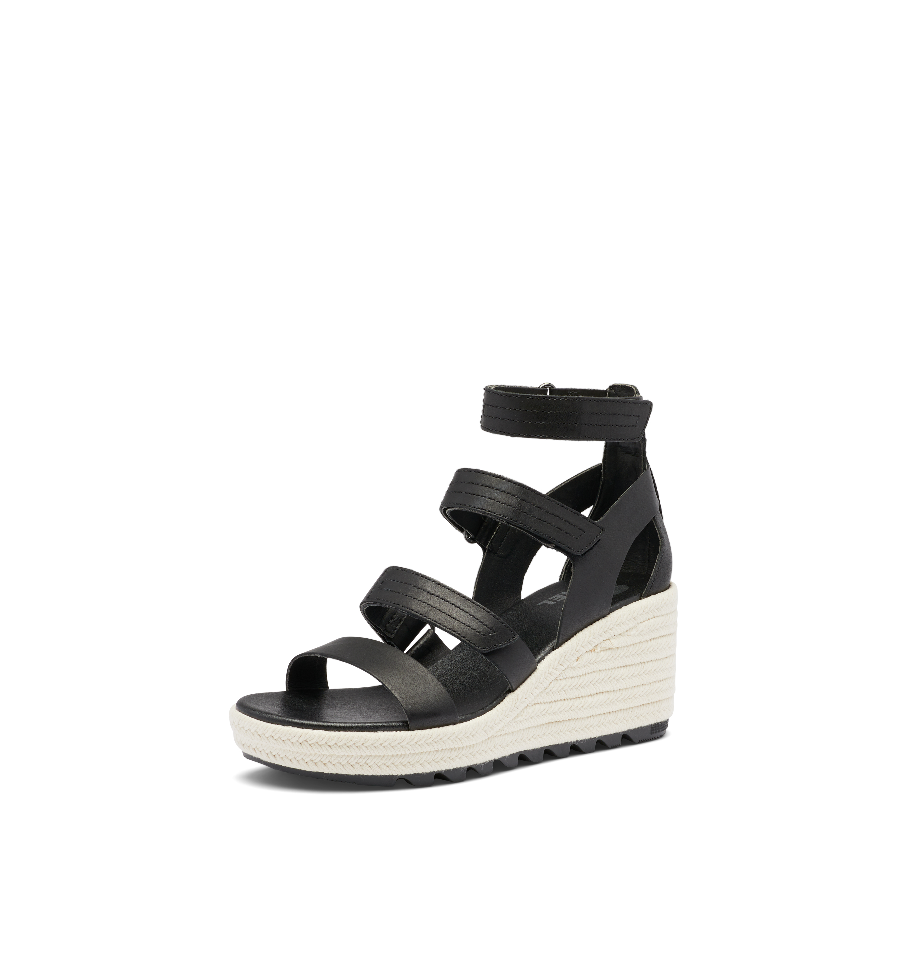 SOREL Women's Cameron Wedge Multistrap Sandals - Black, Chalk - Size 7.5