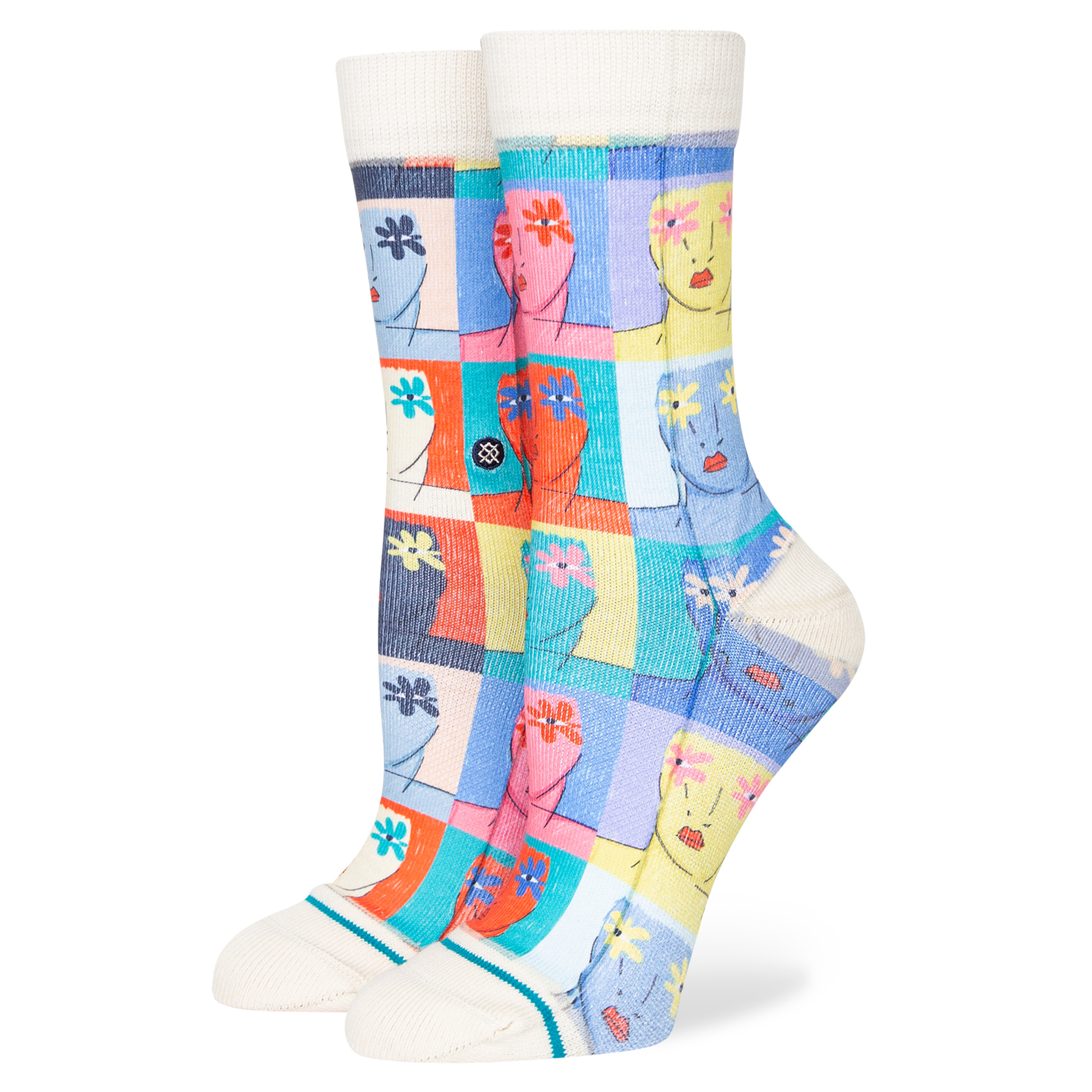 Stance Flower Faces Crew Socks (Small, Off White)