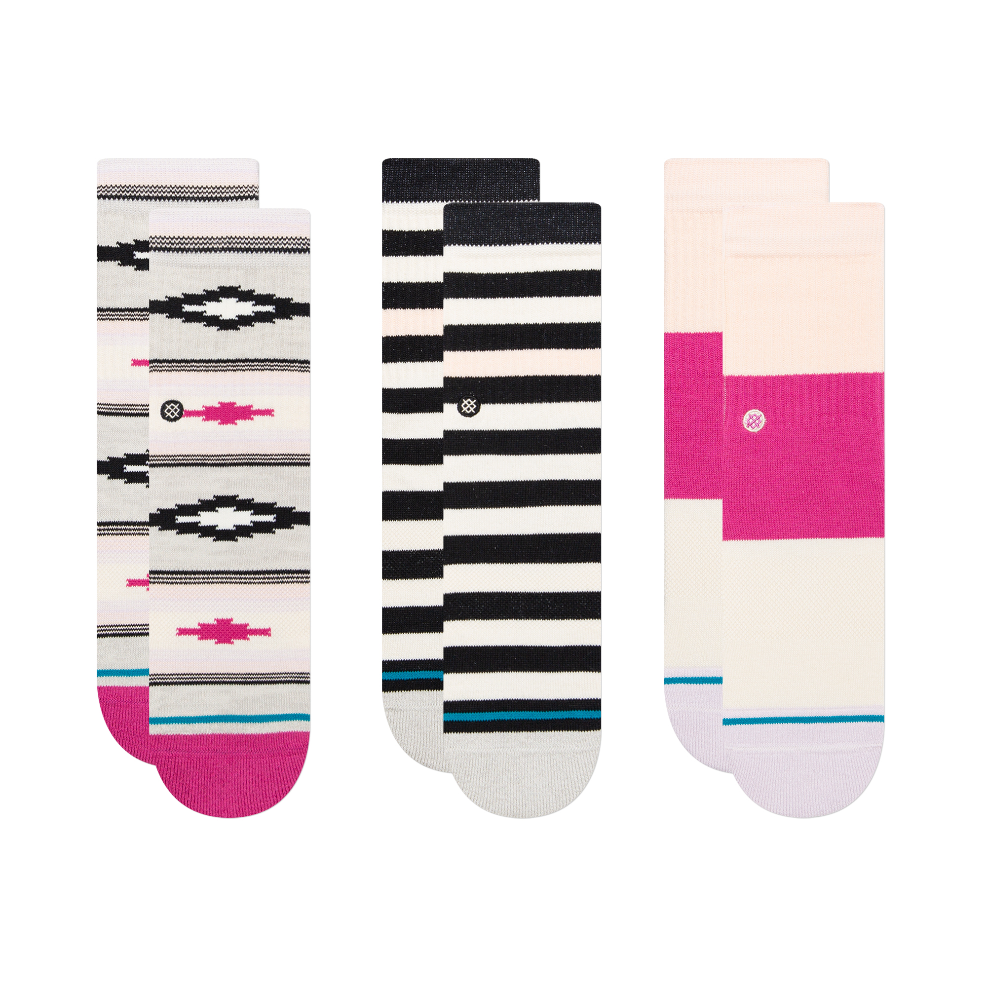 Stance Serape 3 Pack Crew Socks (Medium, Pink)