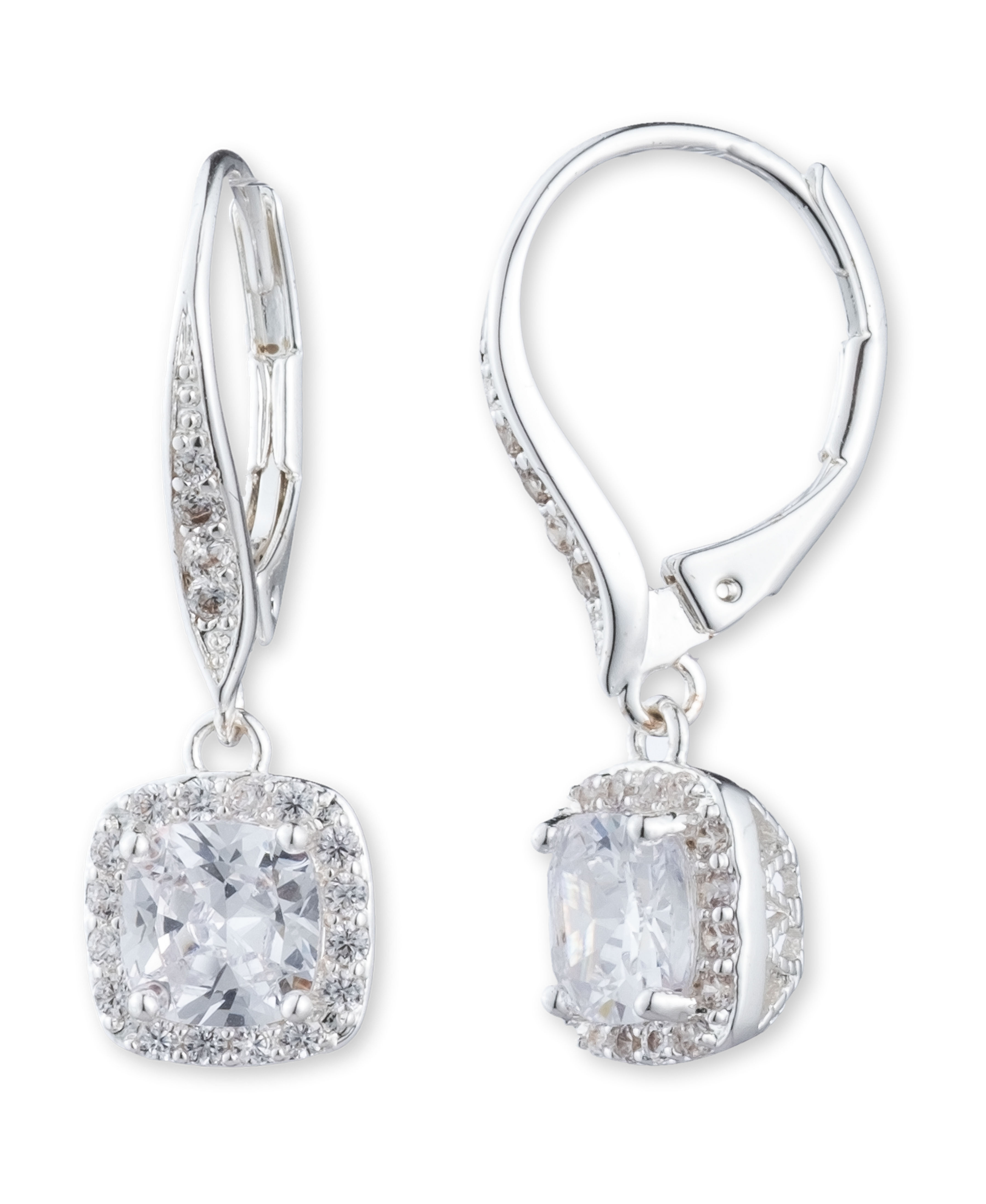Anne Klein Flawless Silver-Tone & Cubic Zirconia Leverback Drop Earrings