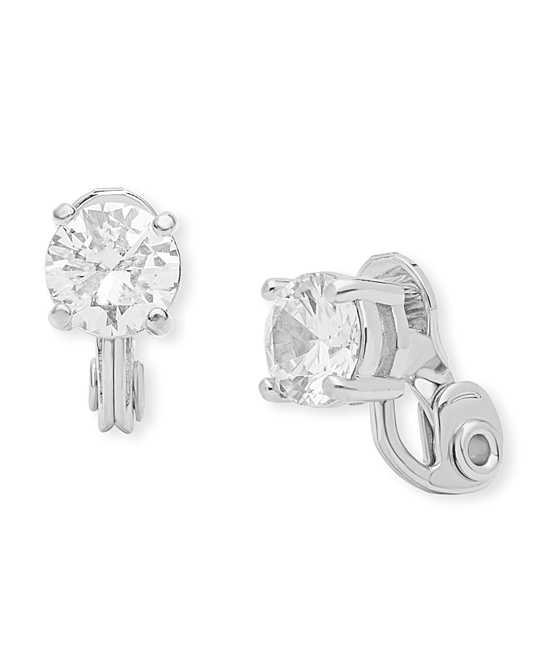 Anne Klein Silver-Tone Cubic Zirconia Stud Clip-On EarringsEarrings