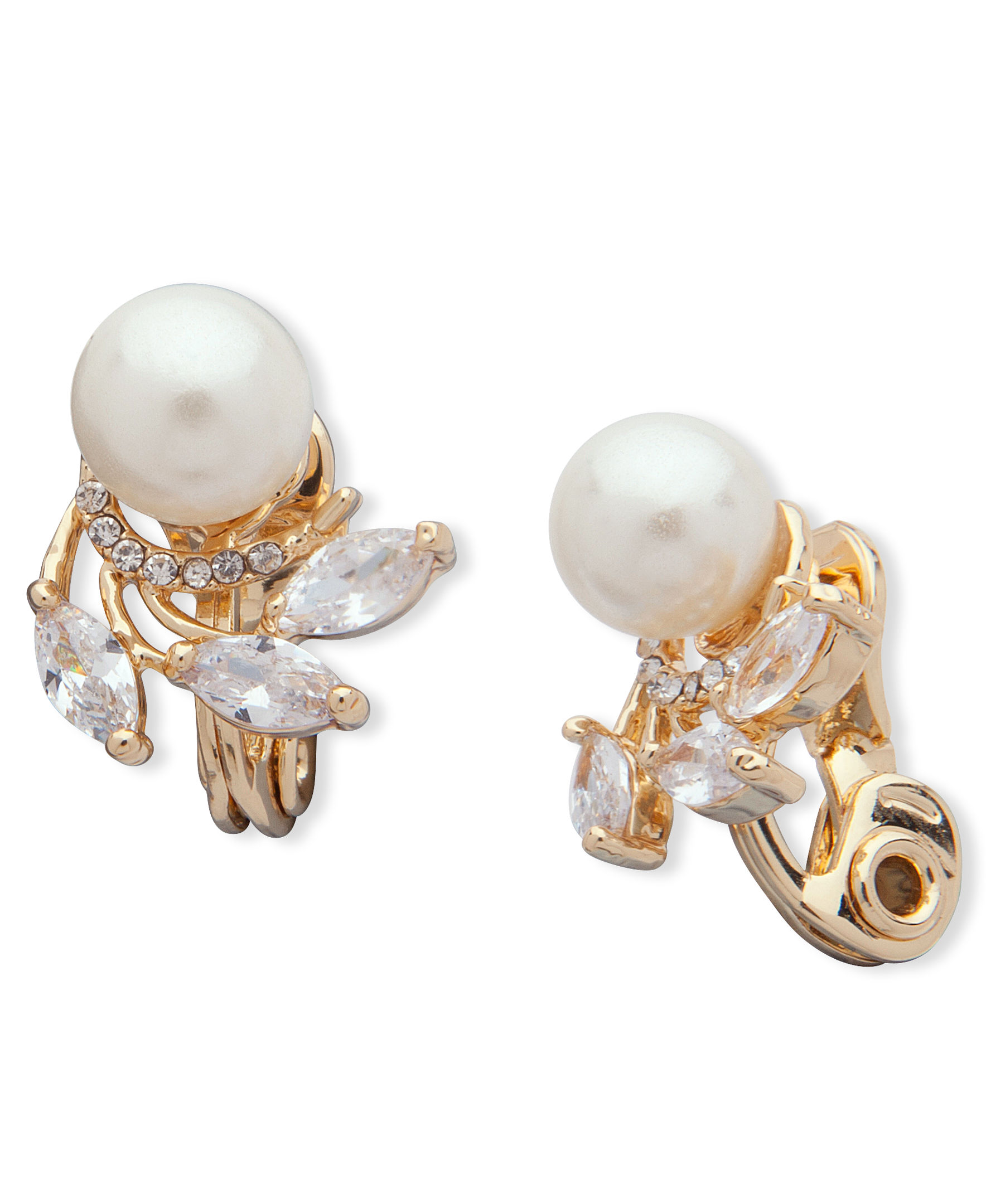 Anne Klein Classics Gold Tone Pearl Button Clip On Earrings, One Size