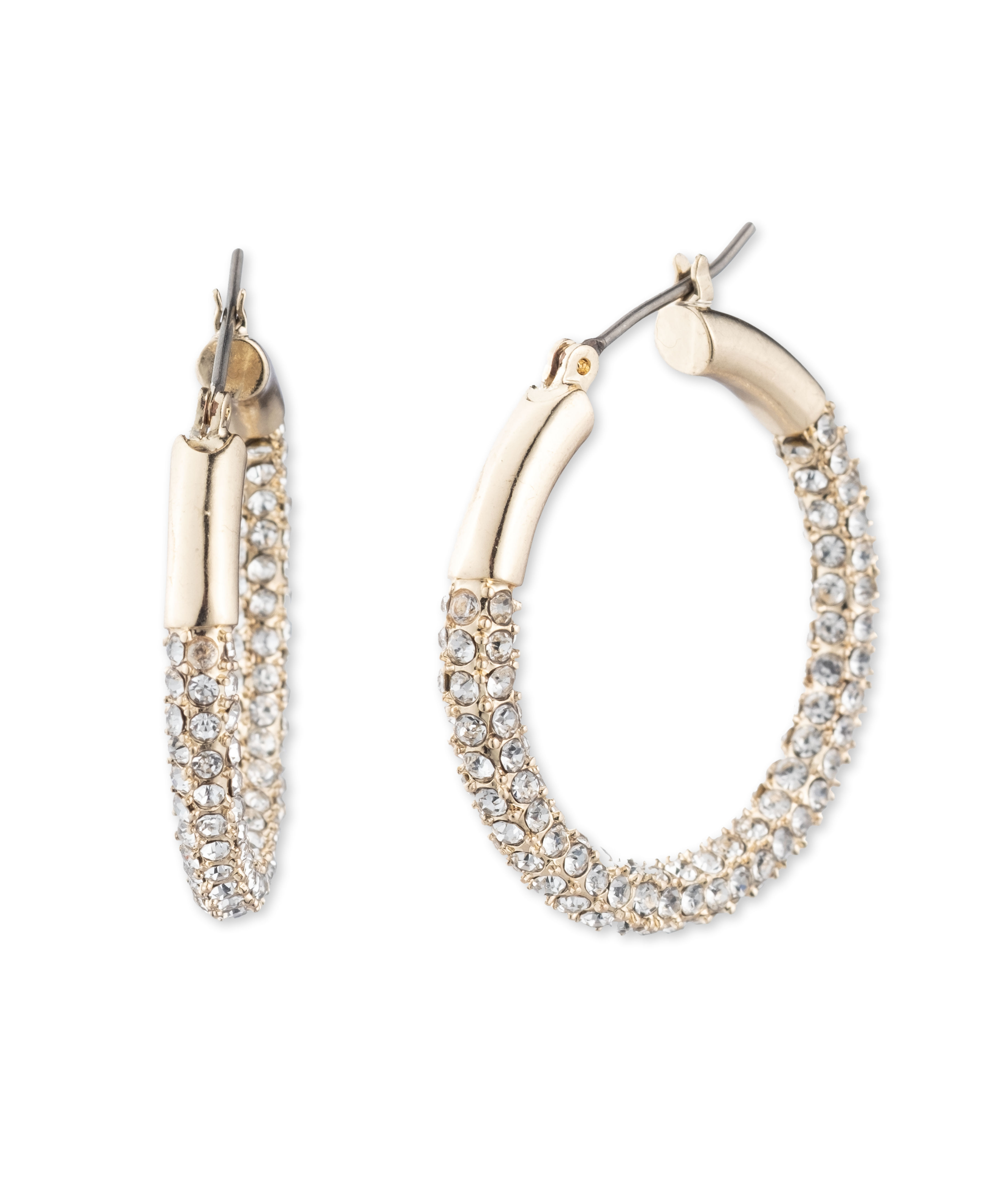 Anne Klein Women's Pierced Earrings Pave Tubular Hoop, Gold