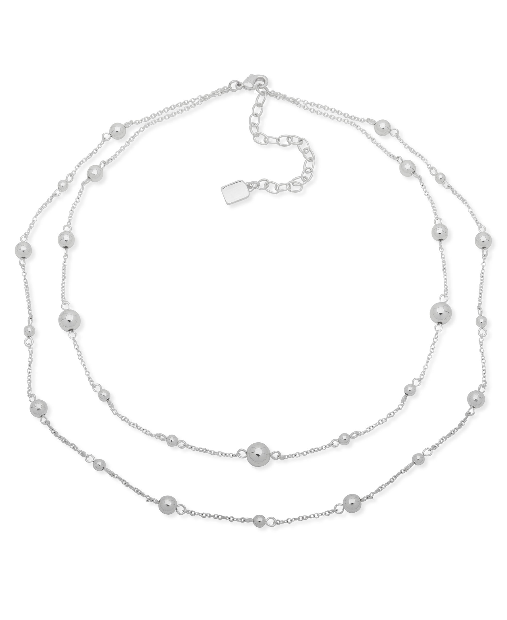 Chaps Women's Double Strand Bead Necklace, Silver