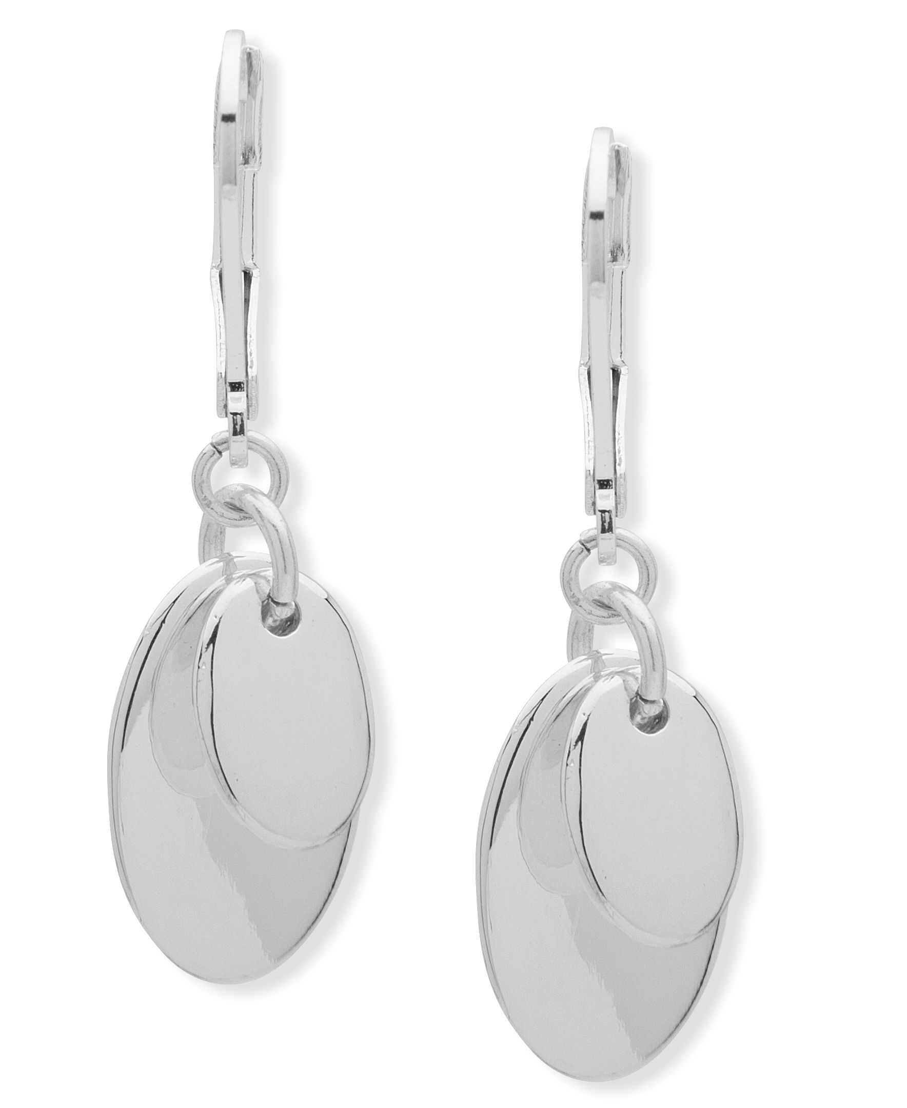 Chaps Women's Layered Disc Drop Leverback Drop Earrings, Silver