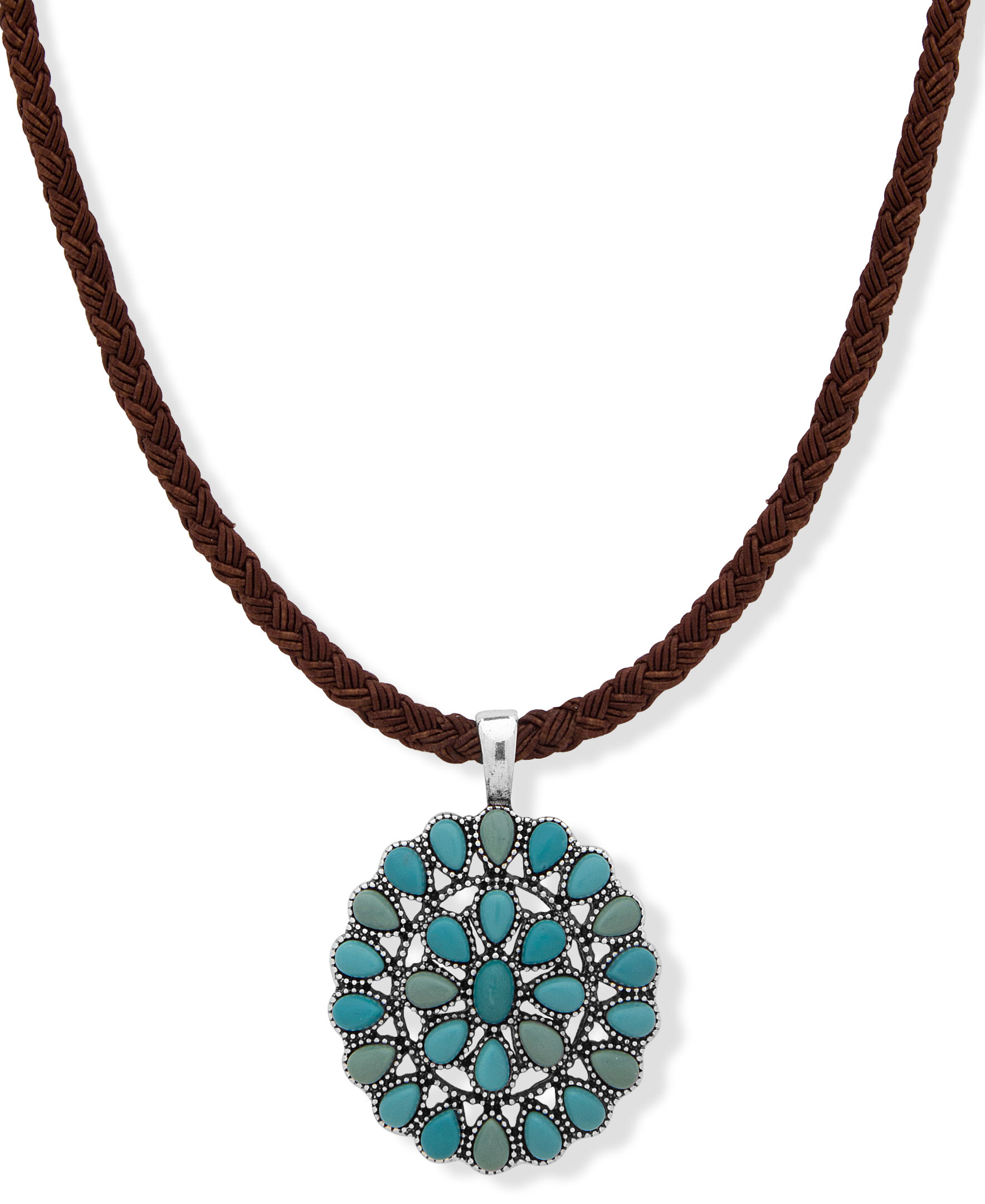 NK CONCHA STONE CORD PENDANT - SILV/TURQ