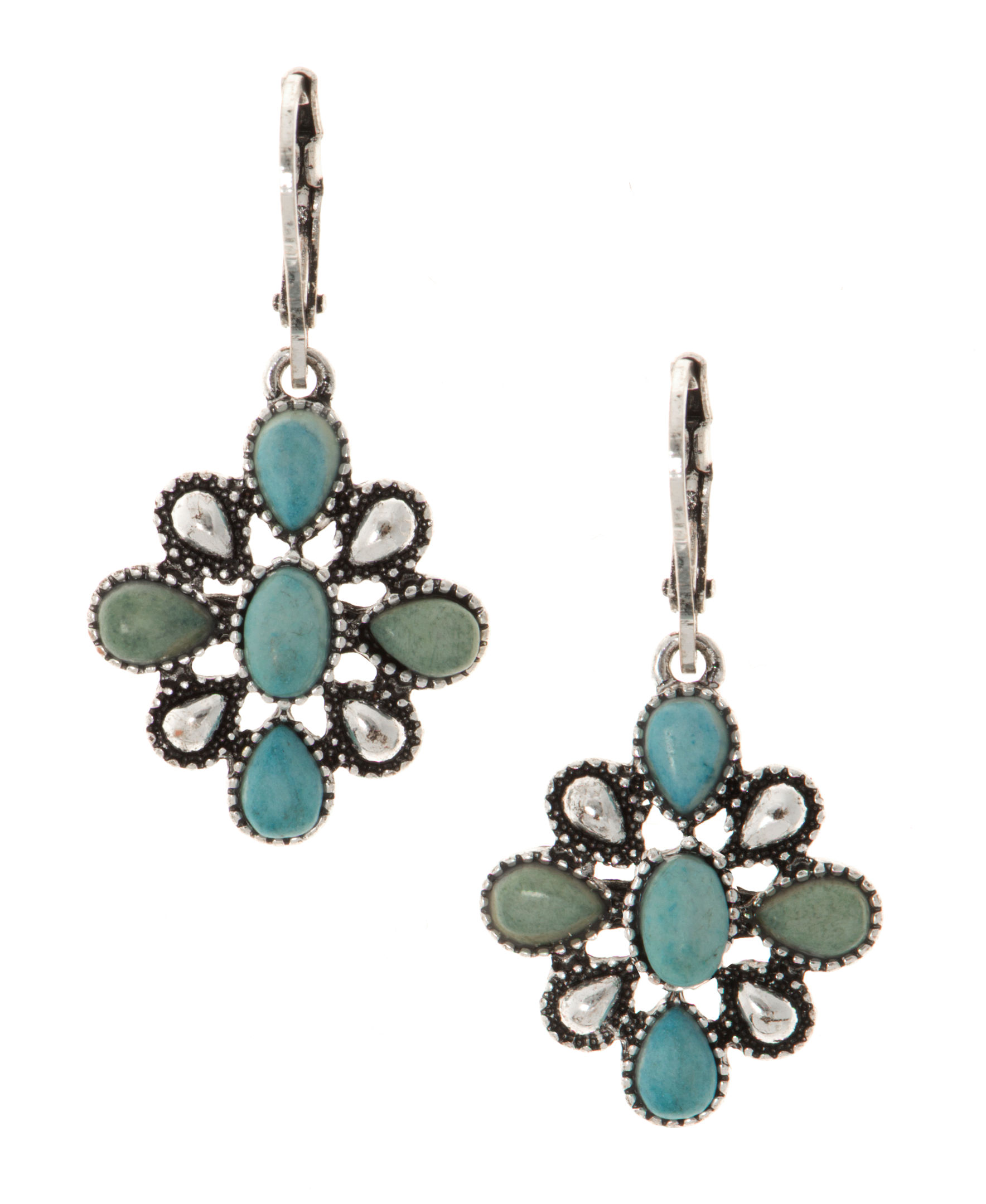 PE FLOWER DROP EARRINGS - SILV/TURQUOISE