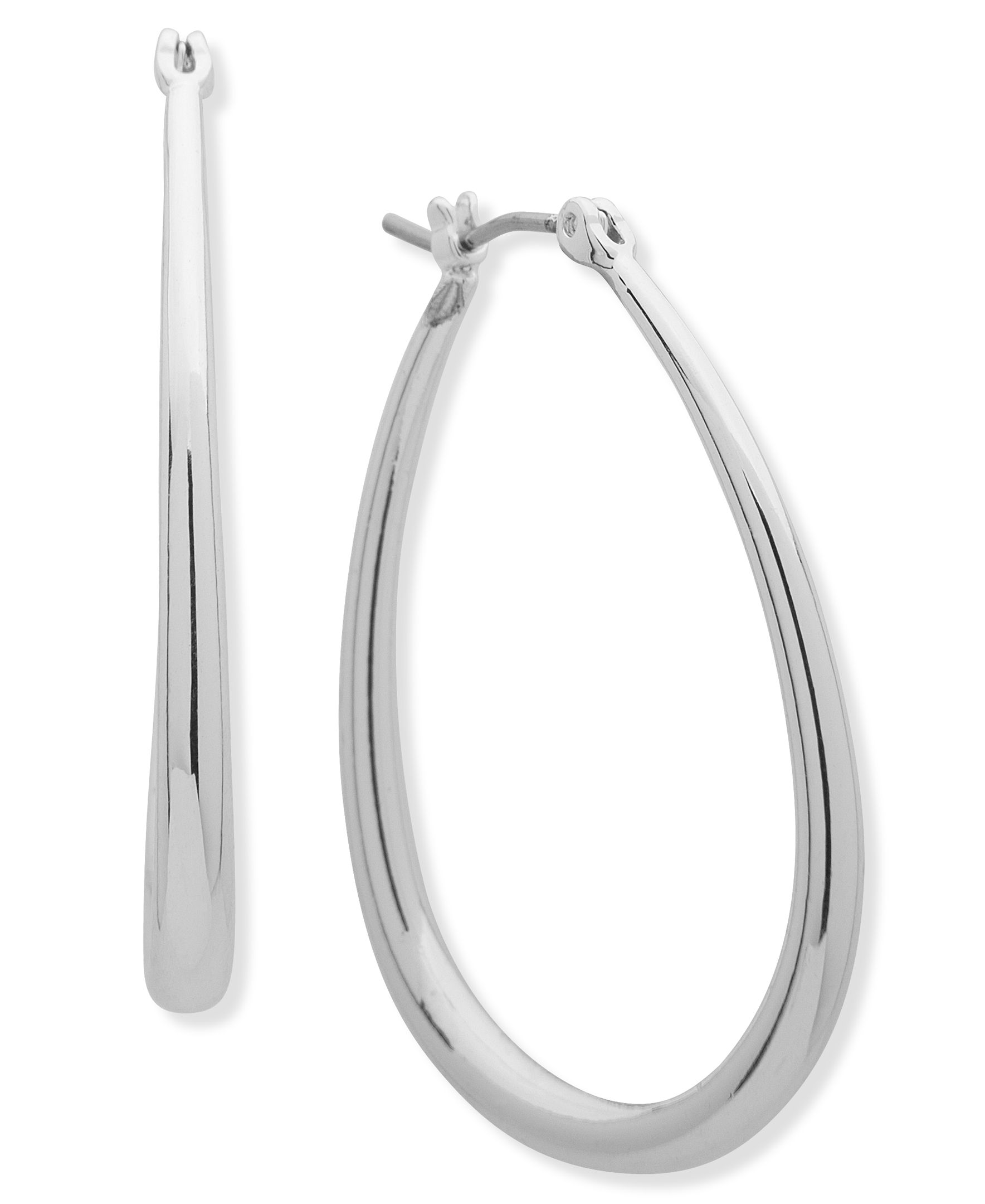 Chaps Women's Oval Tubular Clickit Hoop Earrings, Silver