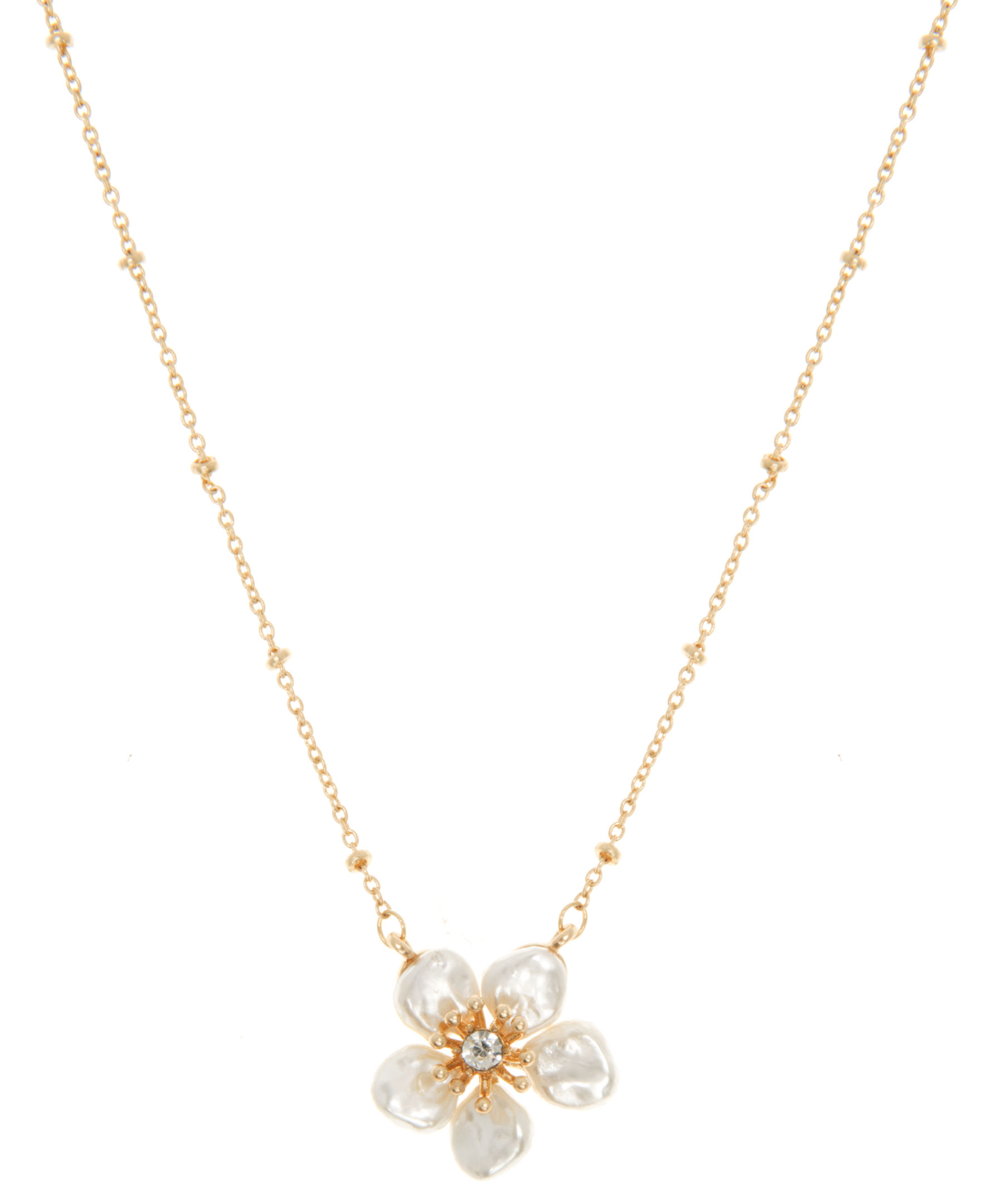 Lonna & Lilly Women's Necklace 16 Inch Flower Pendant - Worn Gold Tone/White/Crystal, One Size