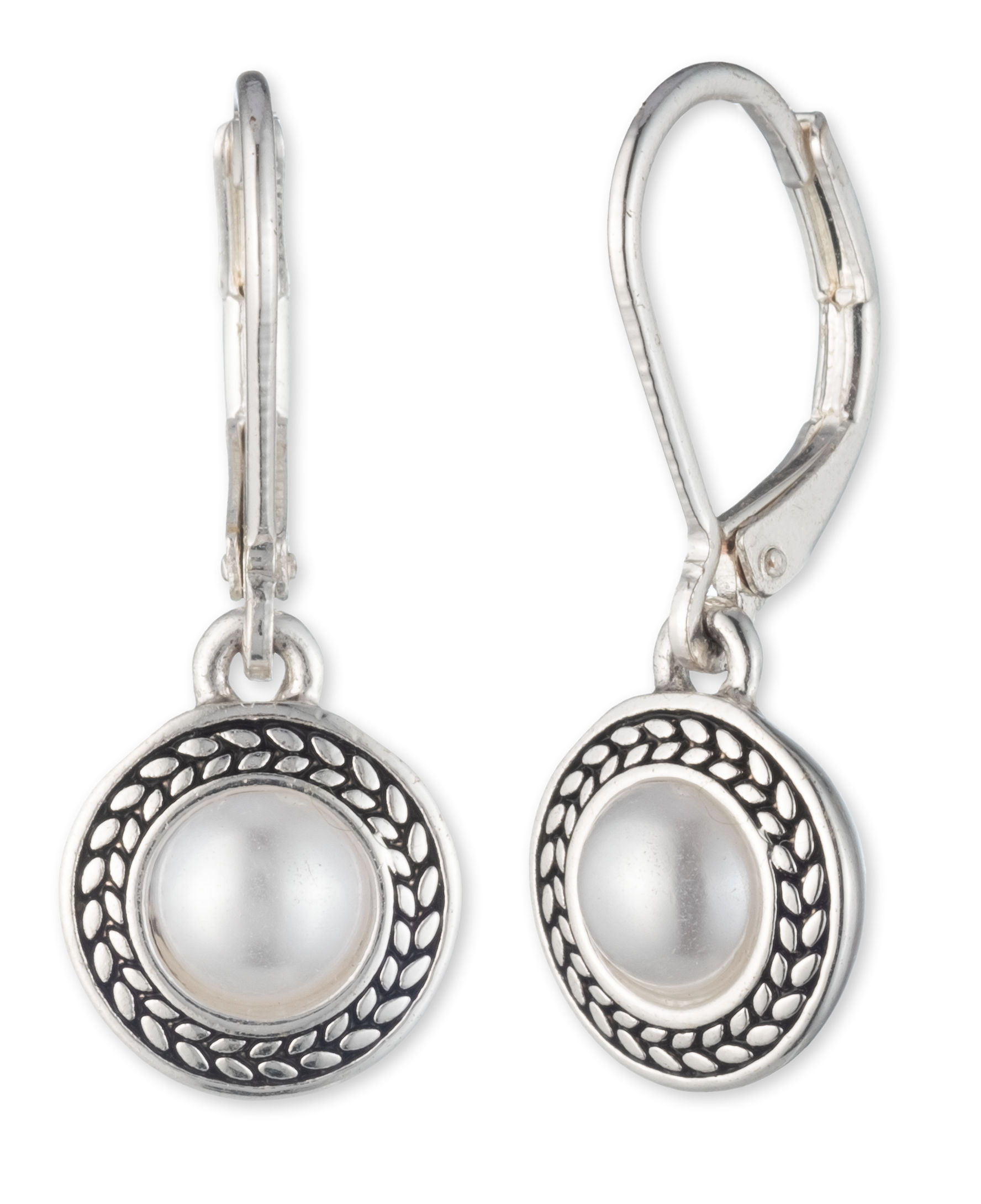 Napier Women's Silvertone and White Pearl Drop Leverback Earrings