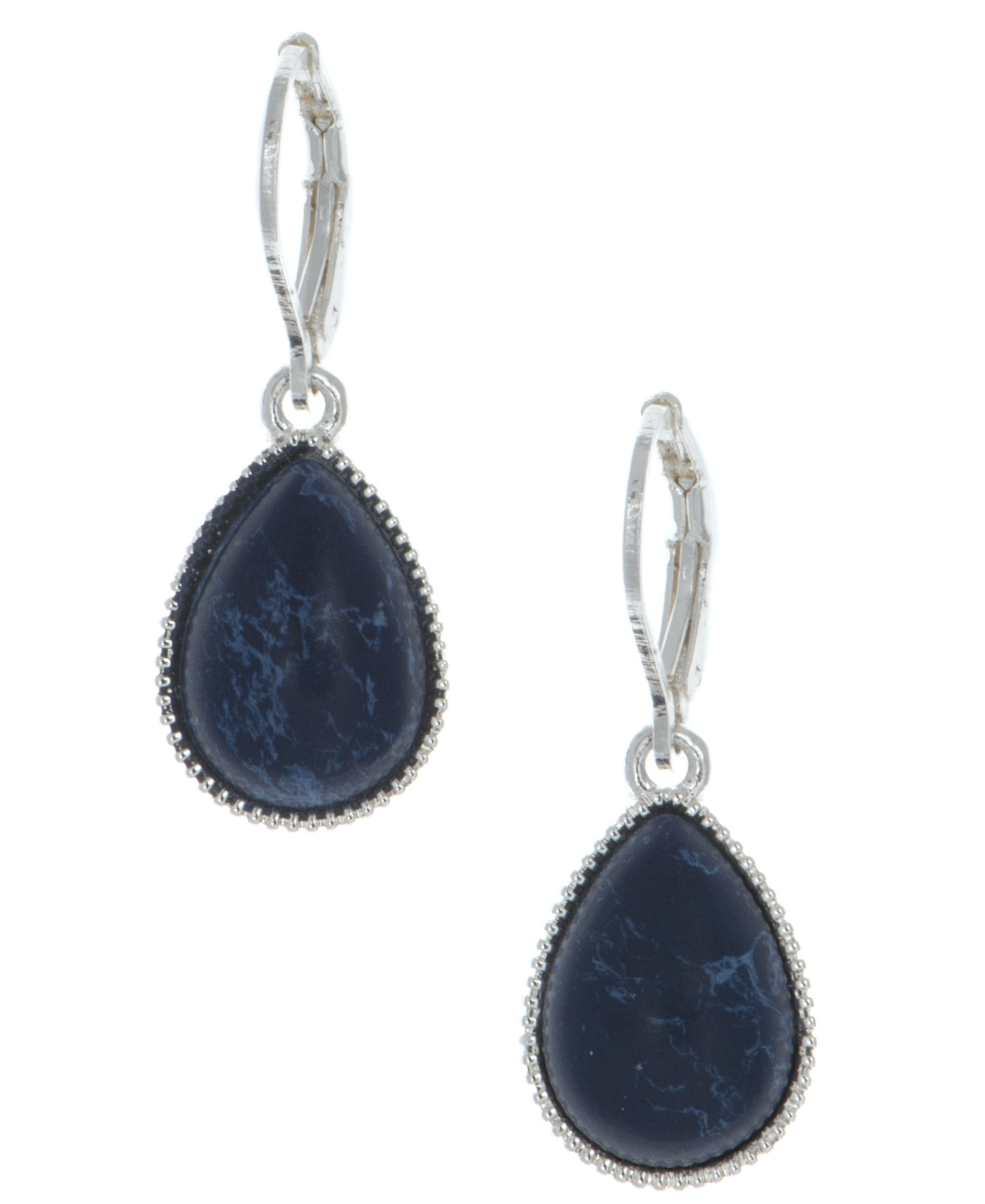 Nine West Silvertone and Denim Tear Drop Earrings