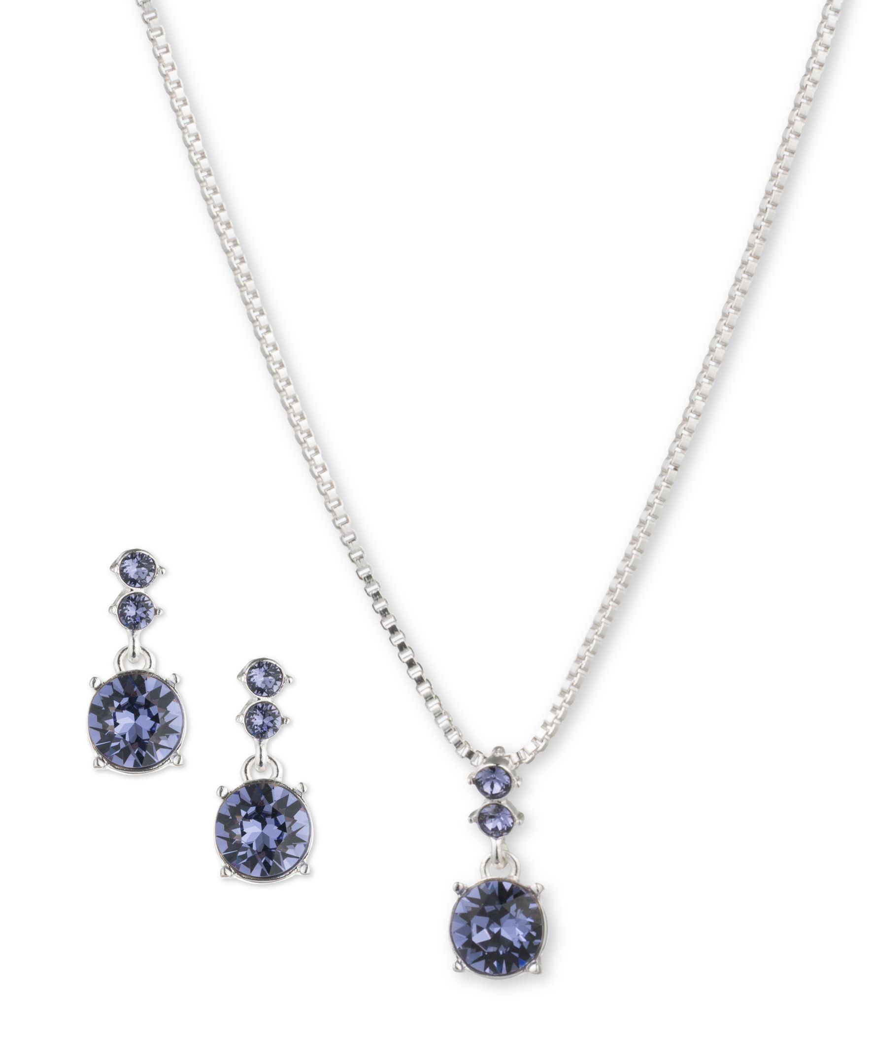 NINE WEST Silver-Tone and Purple Necklace and Earrings Set