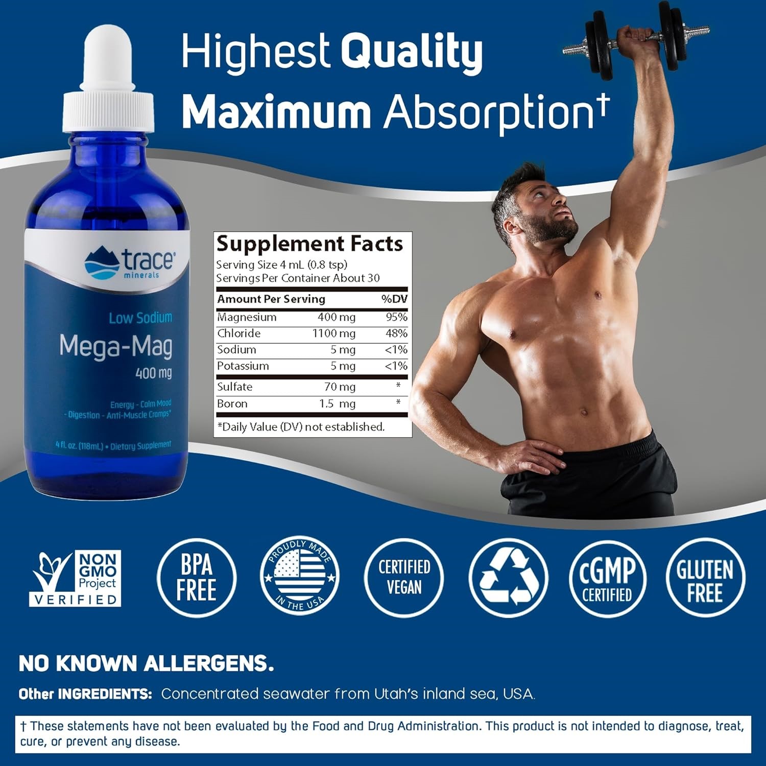 Trace Minerals | Mega-Mag 400 mg Liquid Magnesium Chloride | Supports Normal ... - Picture 2 of 5