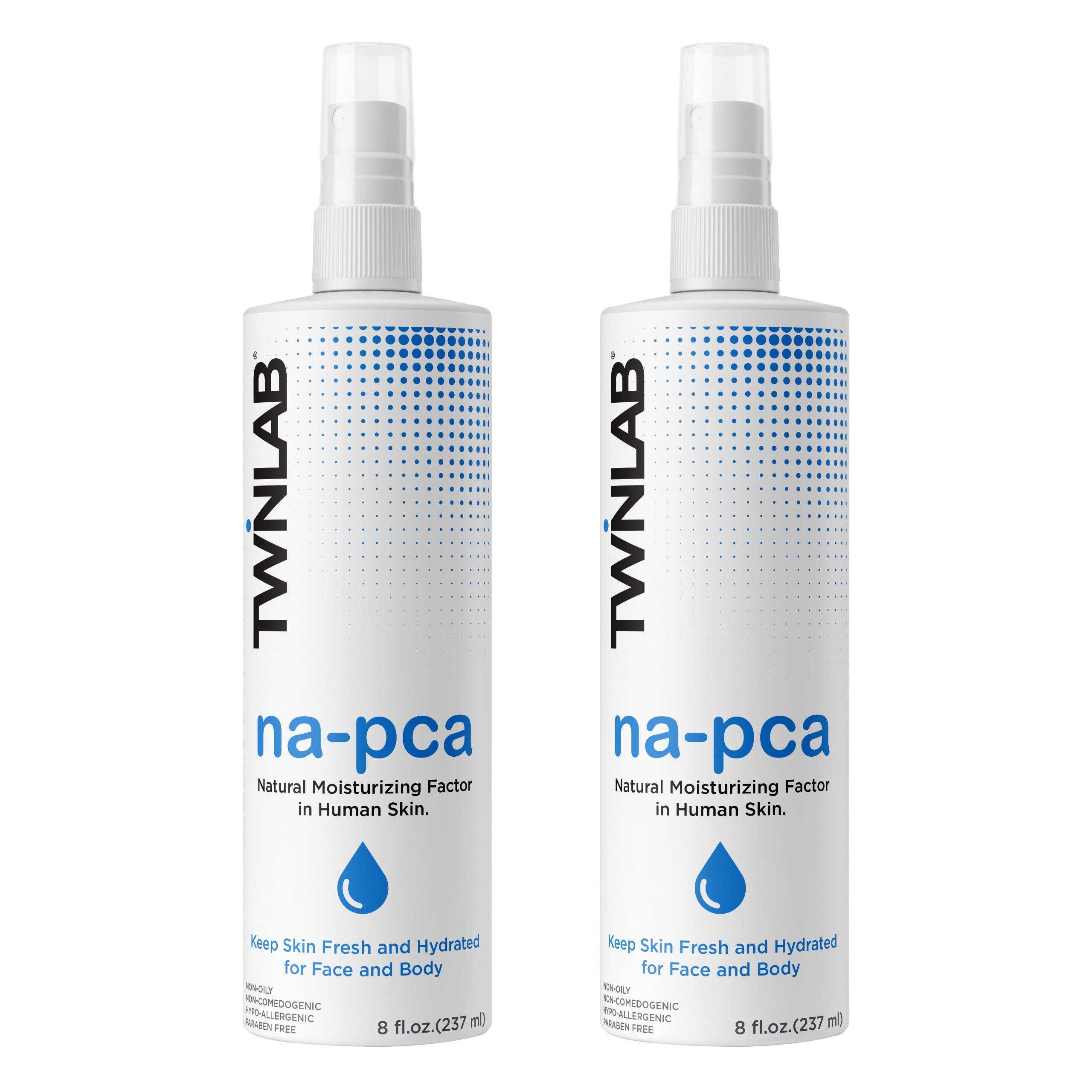 Twinlab Na-PCA Spray - Non-Oily Moisturizing Body Lotion for Dry Skin - Anti Aging Face Moisturizer for Women and Men with Eucalyptus Essential Oil, 8 Oz (Pack of 2)