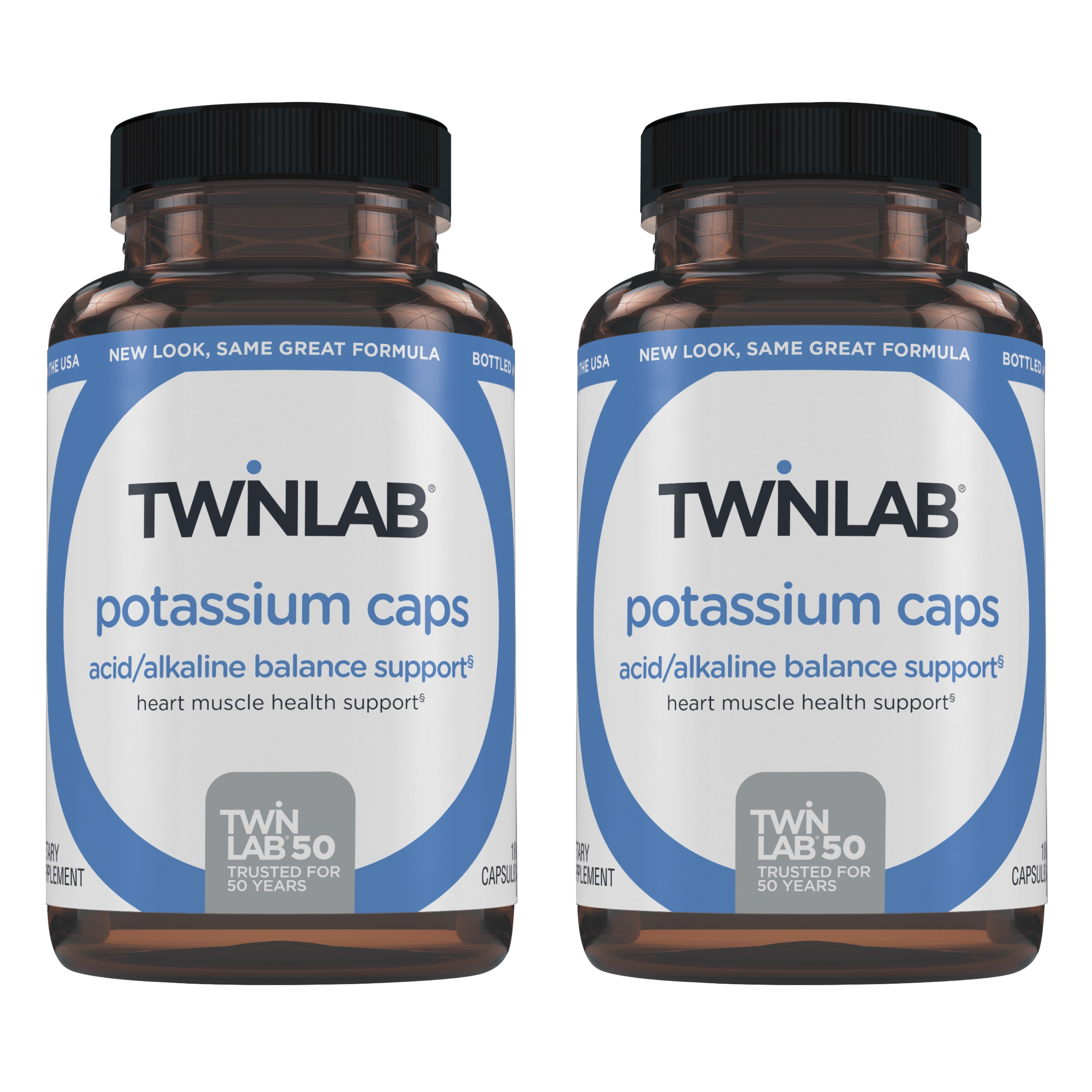 Twinlab Potassium Caps - Chelated Potassium Supplement for Heart Health, Leg Cramps Relief and Muscle Recovery - Potassium Citrate and Aspartate for PH Balance, 99 mg, 180 Caps (Pack of 2)