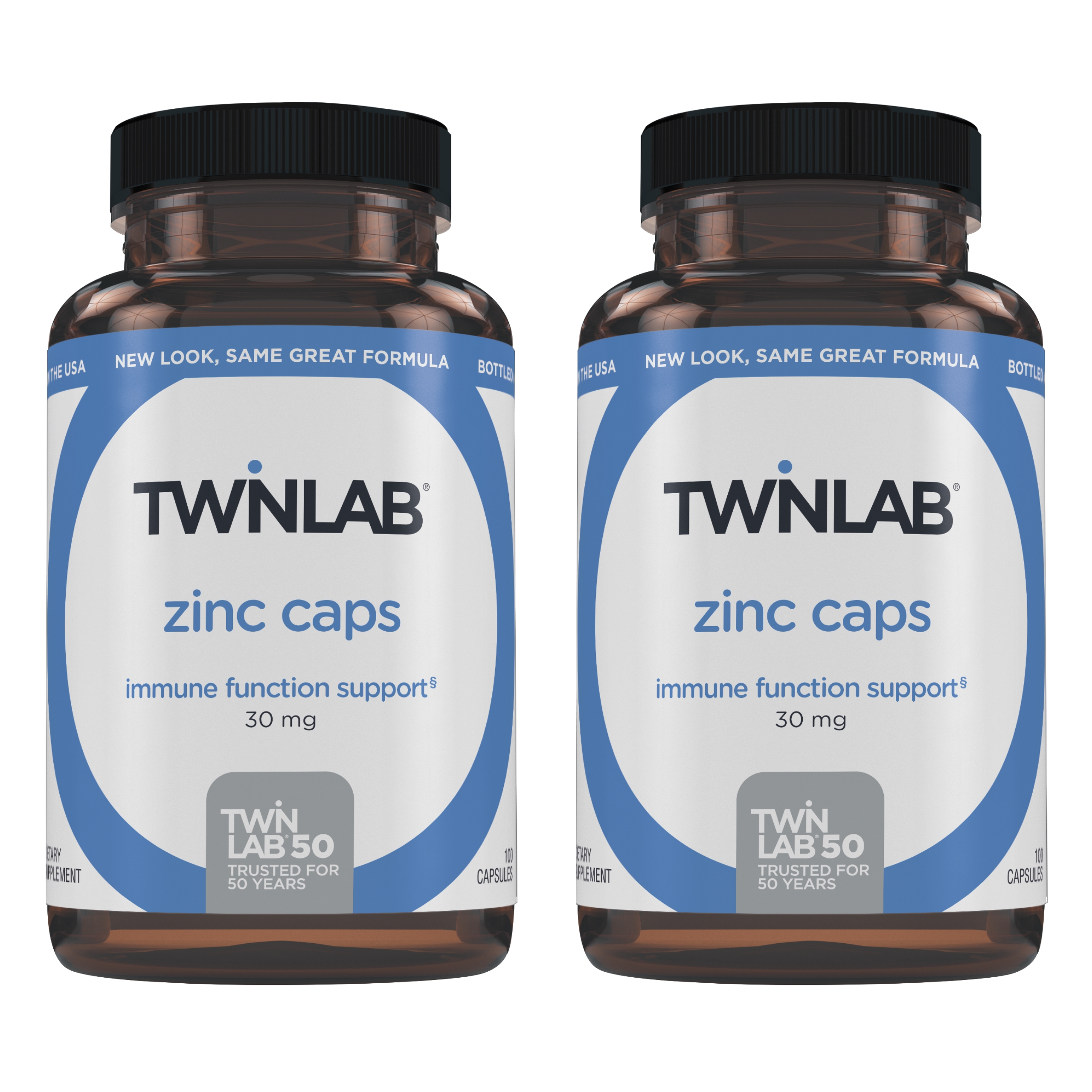 Twinlab Zinc Caps - Immune Support Supplement with Zinc Picolinate & Zinc Gluconate - Pure Zinc Supplement for Immune Defense, Healthy Skin - Zinc 30mg, 100 Capsules (Pack of 2)