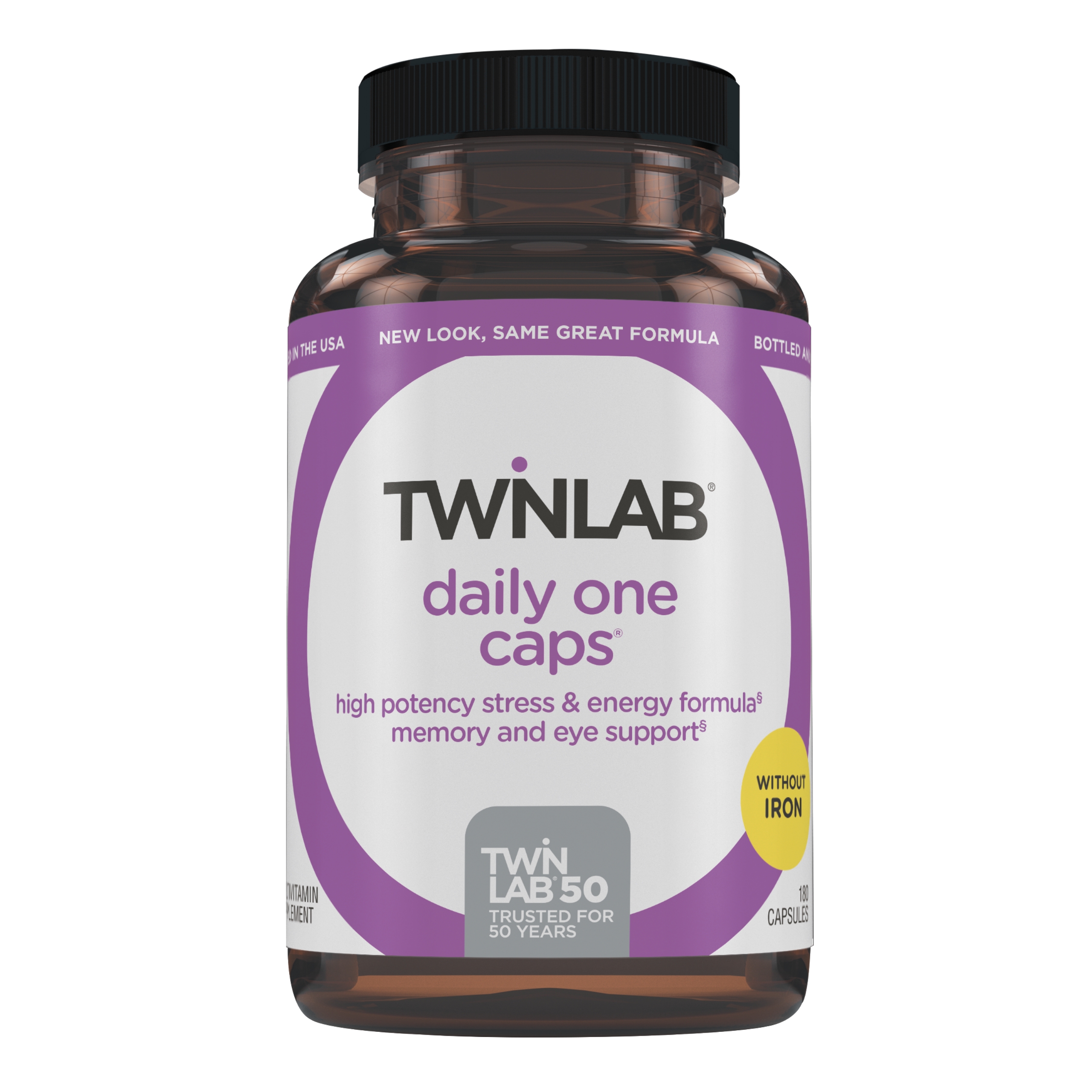 Twinlab Daily One Caps Without Iron - Daily Multivitamin for Women & Men with 25 Essential Vitamins and Minerals - Vitamins for Energy, Immune Support, Stress Relief, Eye Health 180 Caps