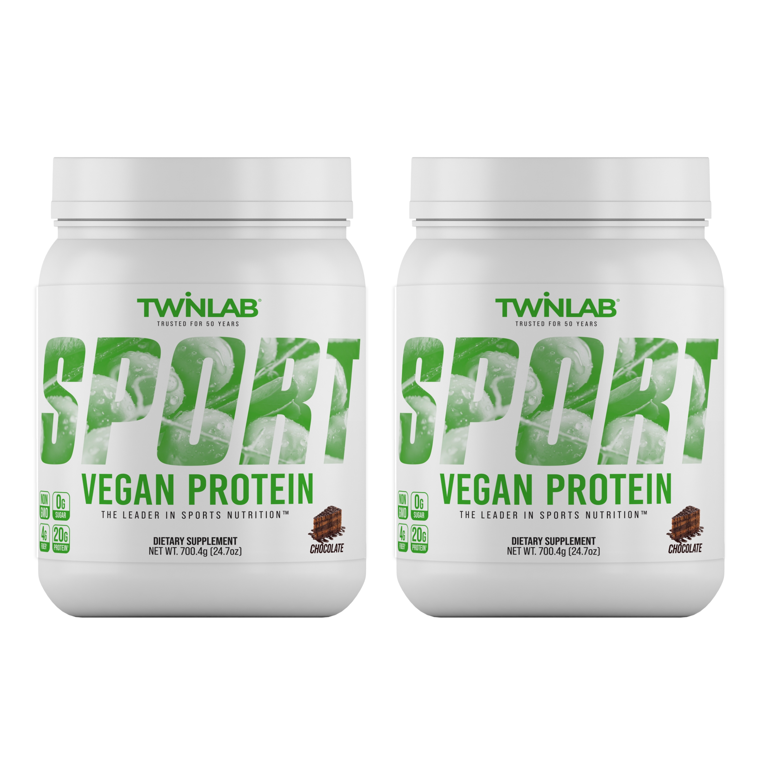 Twinlab SPORT Vegan Protein Powder, Chocolate, 24.7 Oz - 20 Servings (Pack of 2)