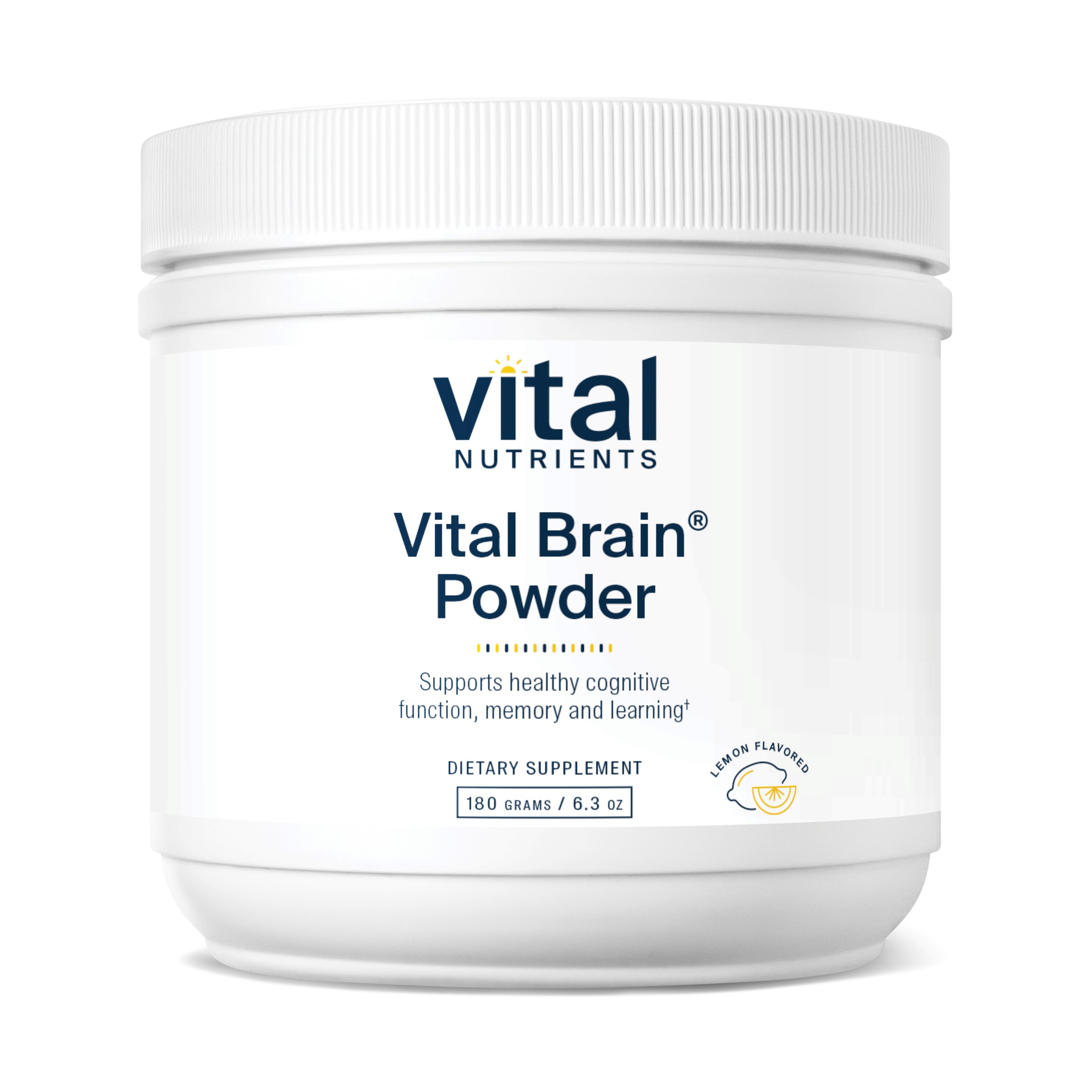 Vital Nutrients - Vital Brain Powder - Support for Brain Health and Cognitive Function - Vegetarian - Natural Lemon Flavor - 180 Grams